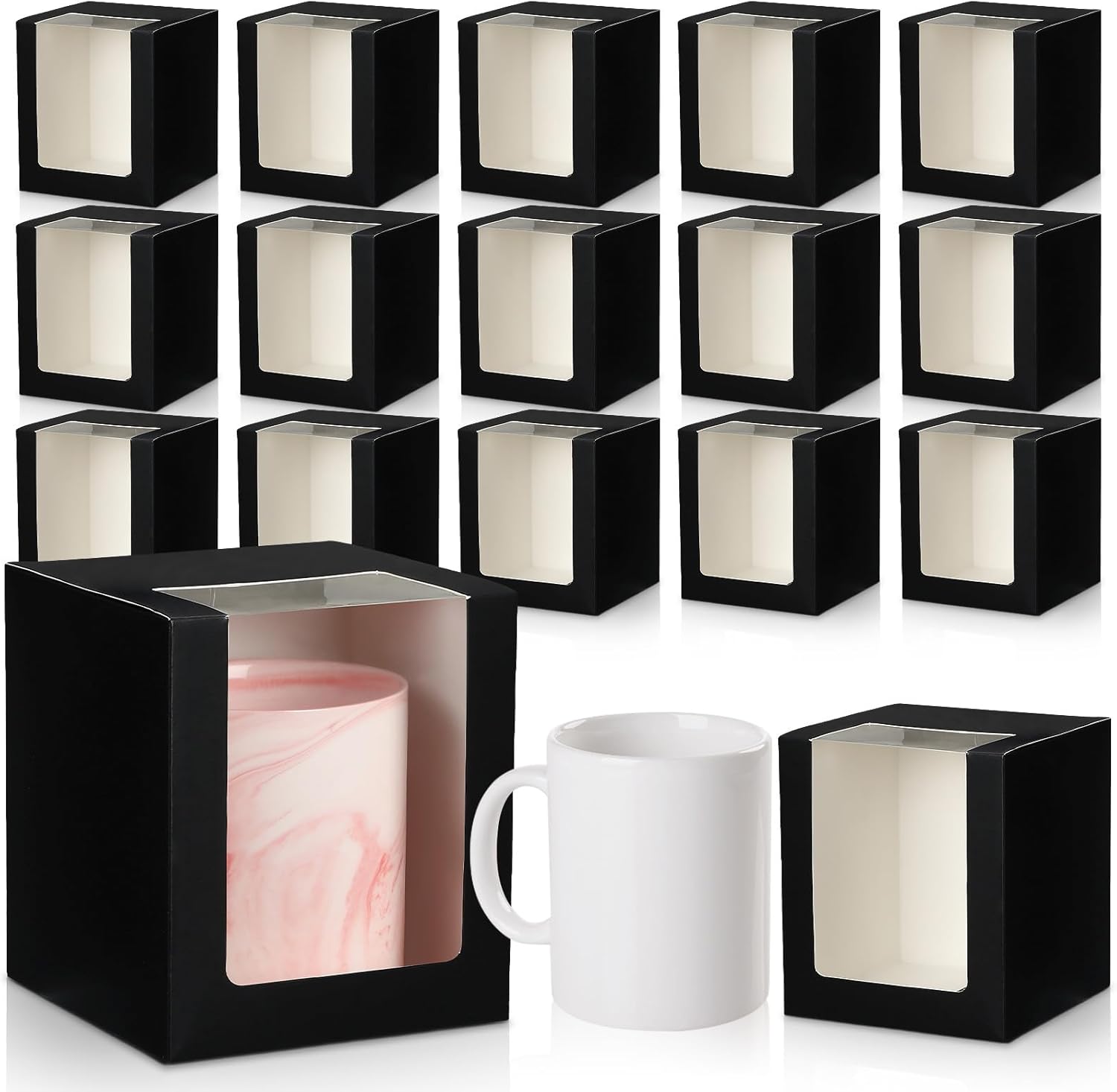 Yungyan Paquete de 50 tazas cajas de regalo, caja de embalaje de regalo transparente para espacios en blanco, tazas de café de sublimación, 11