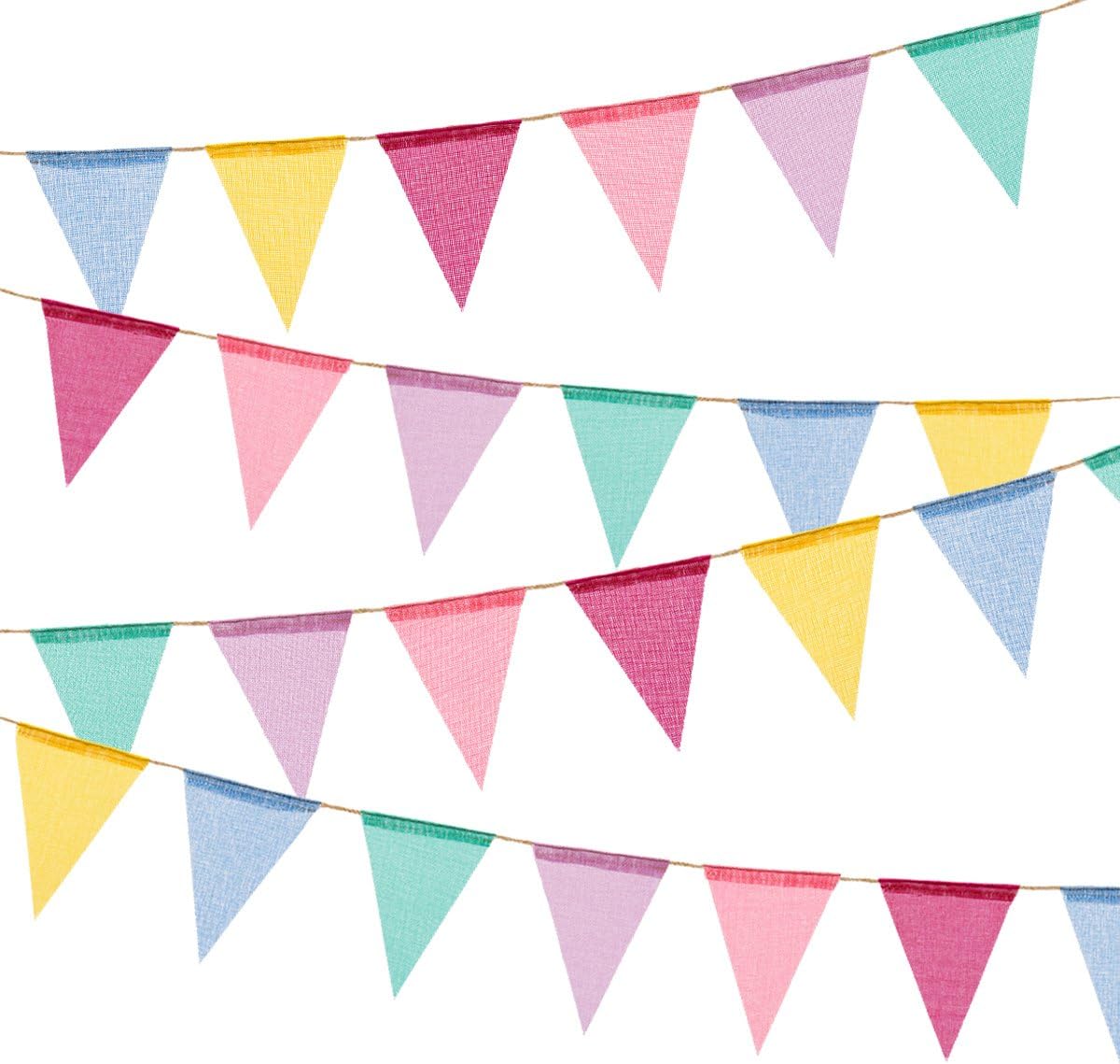 Banderín de arpillera de imitación de 72 banderines de tela multicolor triángulo banderines para fiesta de verano y festival, decoración colgante de