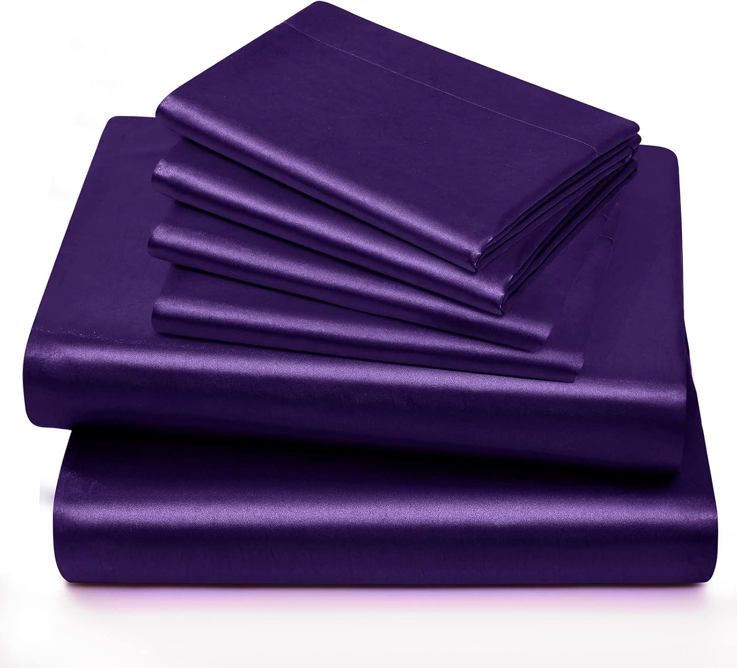 Juego de sábanas de satén de 6 piezas tamaño Queen de lujo, sedosas y suaves de satén morado con bolsillo profundo de 16 pulgadas, 1 sábana bajera,
