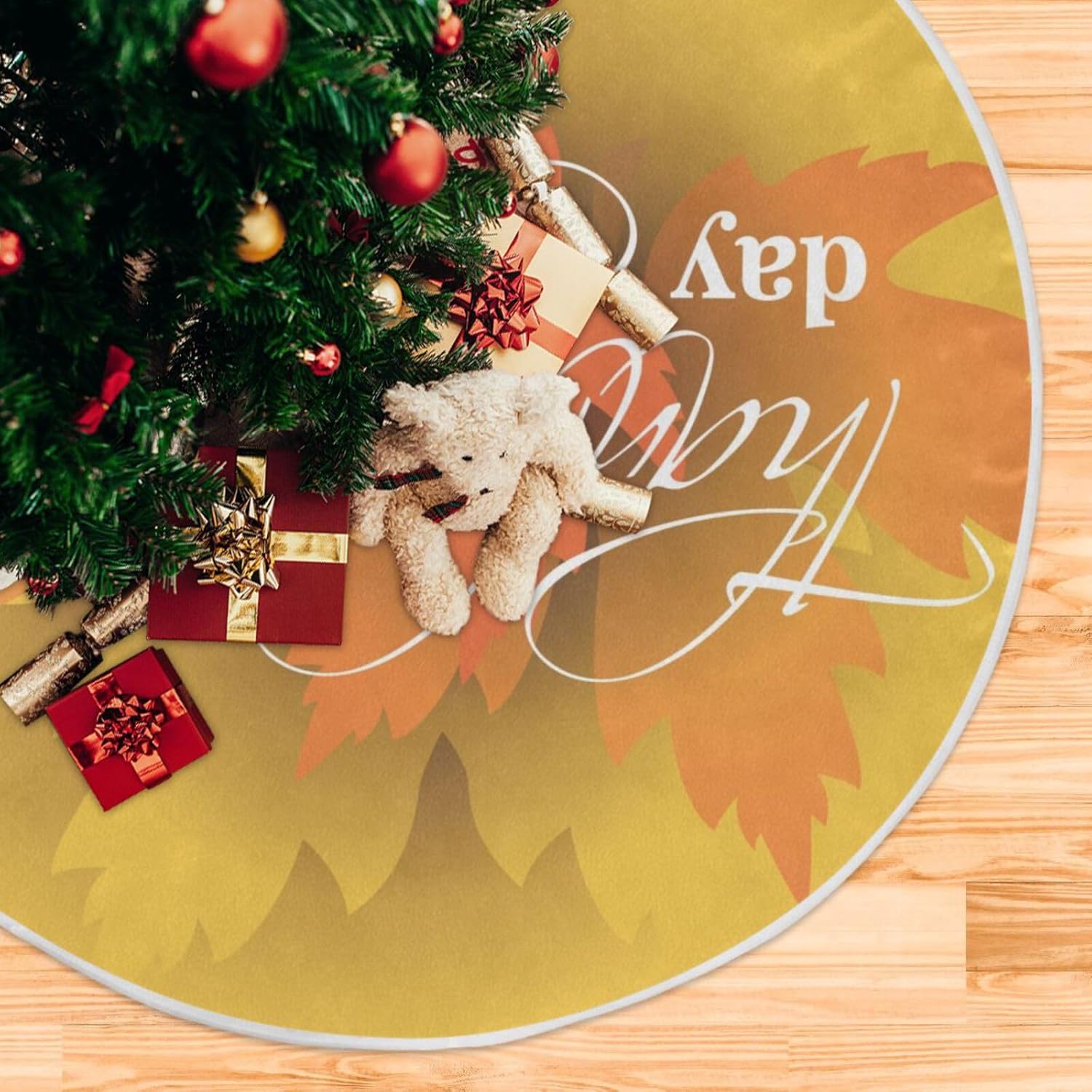 Elements on Autumn Merry Christmas Tree Skirt, decoración navideña, faldas de árbol grandes, decoraciones de árboles de Navidad