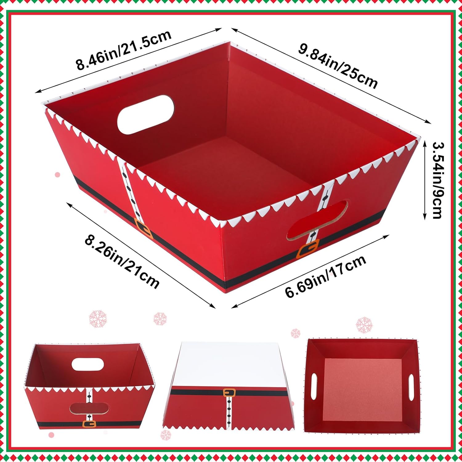 Cholemy El kit de 24 cestas vacías de regalo de Navidad incluye 8 bandejas de mercado de papel kraft con cinturón de elfo de Papá Noel, 8 bolsas y 8