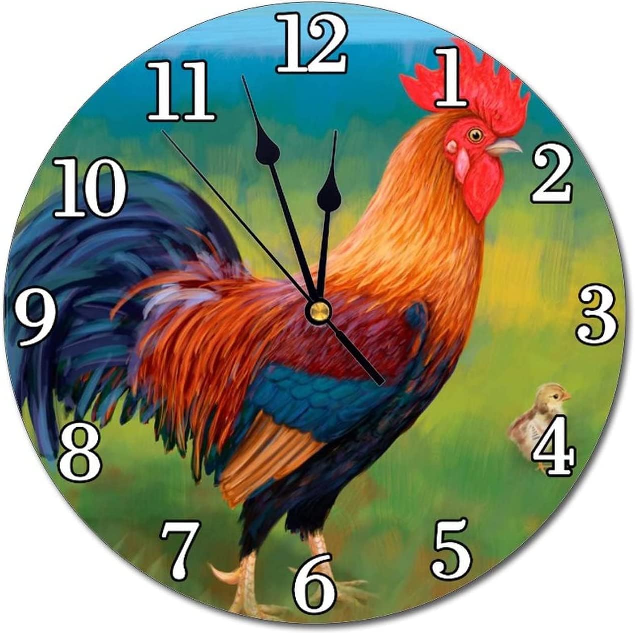 Reloj de pared rústico de gallina con pilas, reloj redondo silencioso para decoración de pared para el hogar, oficina, escuela, 12 pulgadas