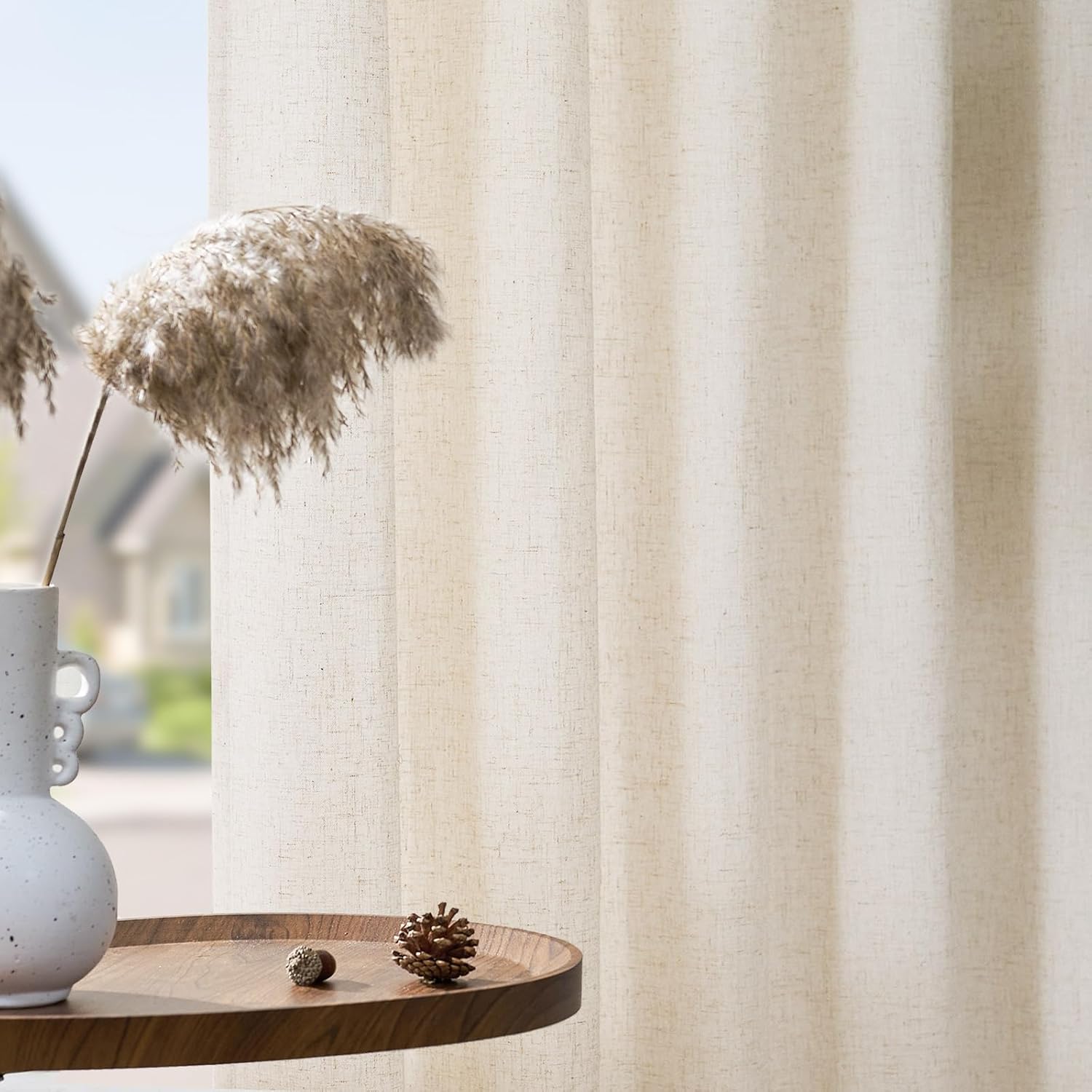 jinchan Cortinas de lino suave, cortinas beige de 96 pulgadas de largo, cortinas de granja filtrantes de luz crema para sala de estar, dormitorio,