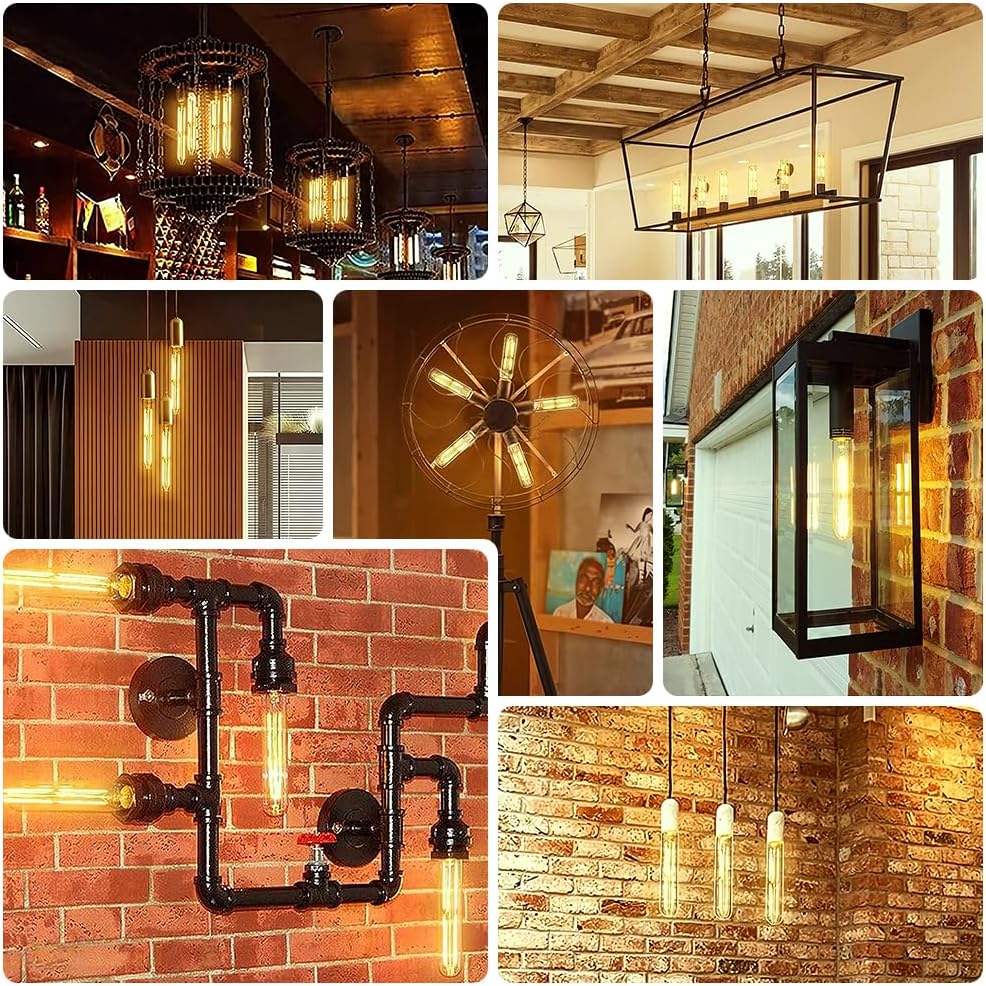 Bombillas LED T10 de color blanco cálido 3000 K, de vidrio transparente, bombilla Edison tubular, regulable, E26, 6 W, igual a 60 W, bombillas