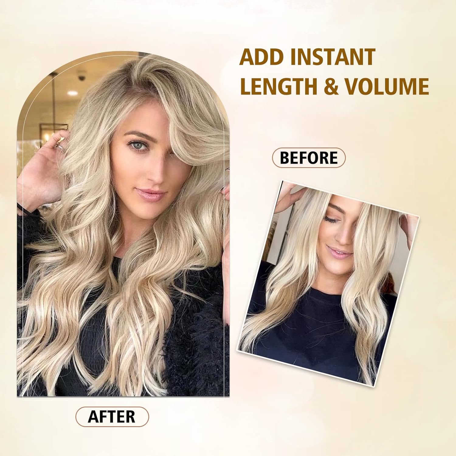 4 extensiones de cabello sintético con clip para mujer, rubio ceniza oscuro, mezclado con rubio decolorado, largo, ondulado, natural, 20 pulgadas,