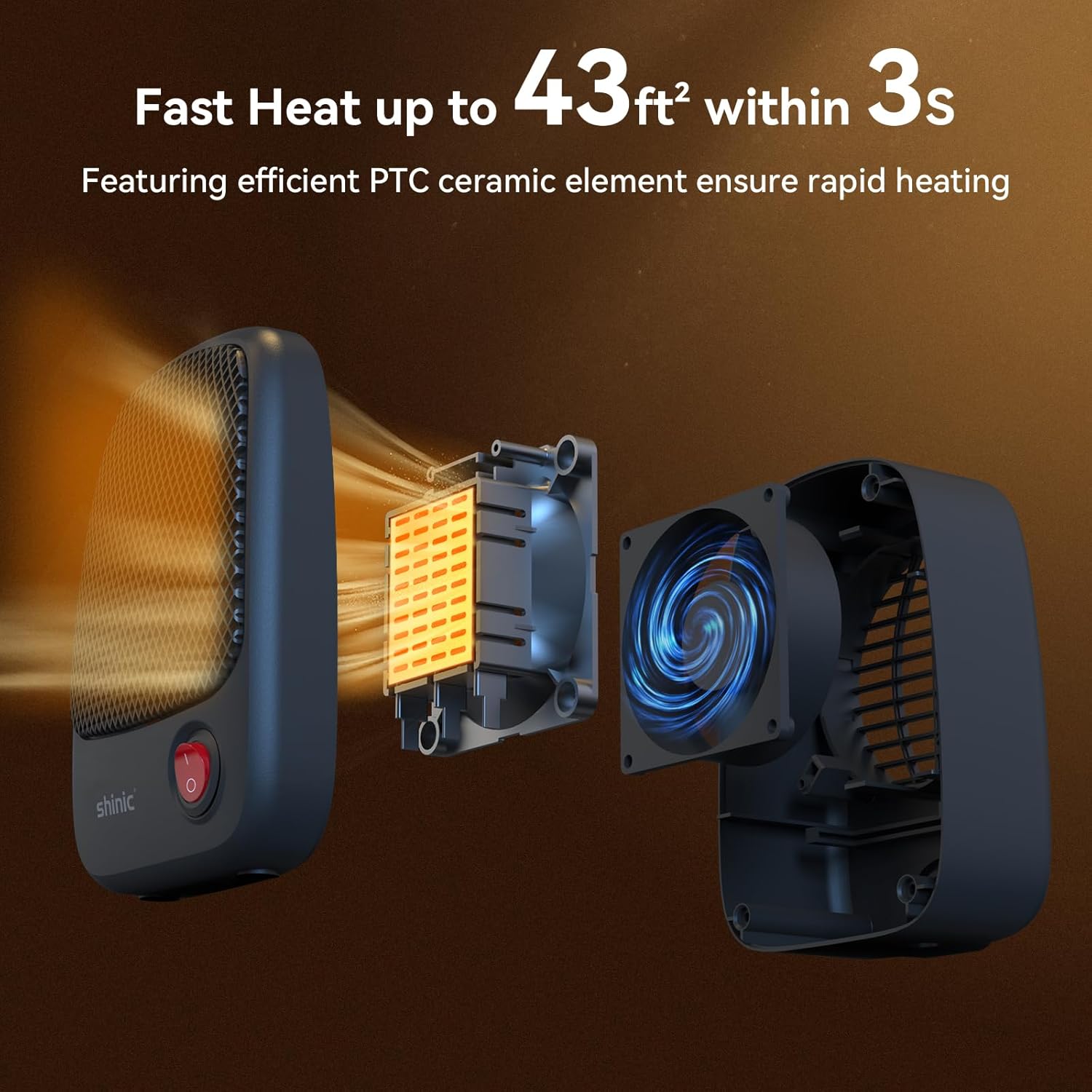 shinic Paquete de 2 mini calentadores personales de cerámica para espacios pequeños, calentador eléctrico portátil de 500 W para uso en interiores,