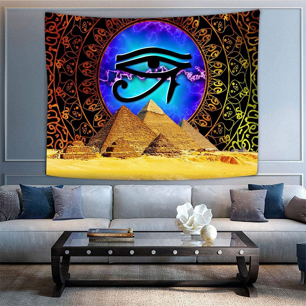 Aidatain Tapiz de pirámide egipcia, bohemio, mandala de ojos misteriosos, tapiz de pared, 60 x 40 pulgadas, tapiz artístico grande de franela para