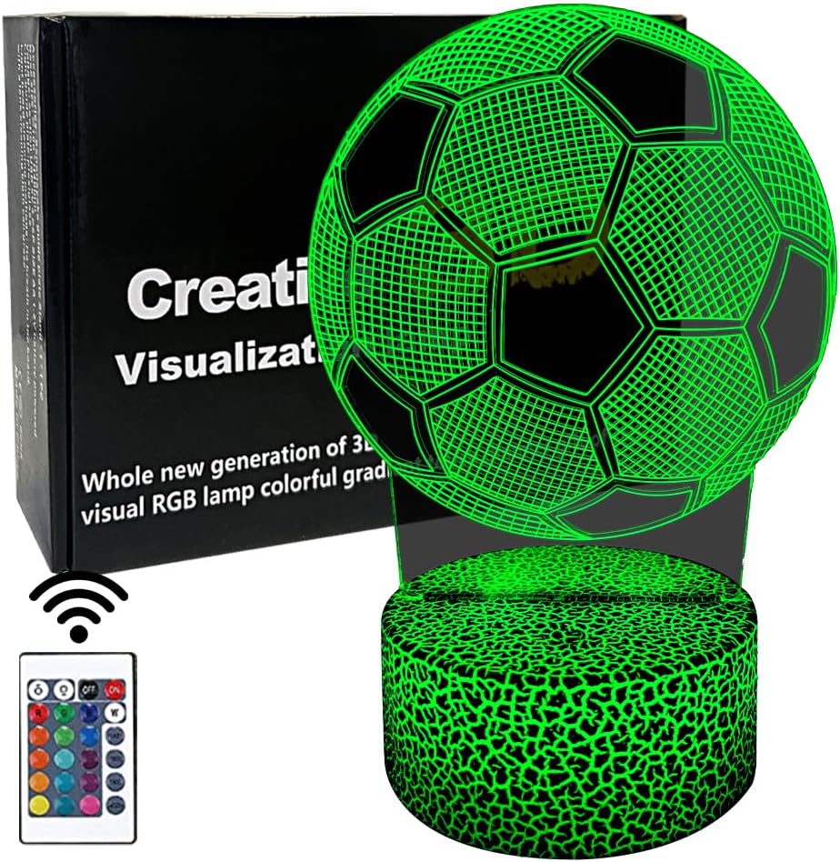 Luz nocturna de fútbol, lámpara de ilusión 3D con control remoto, 16 colores cambiantes, lámpara de fútbol decoración de habitación para fanáticos