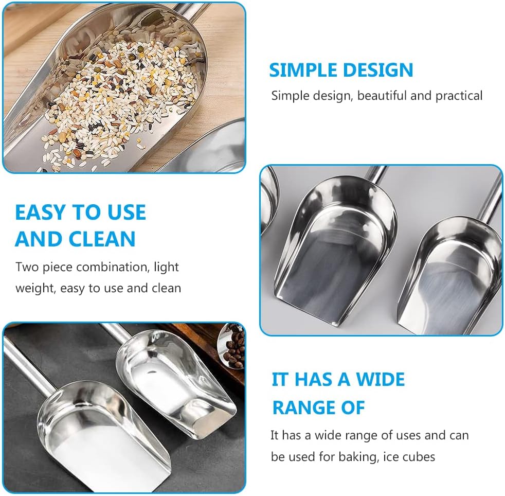 Cuchara de hielo de acero inoxidable para máquina de hielo, cuchara de metal para alimentos, cuchara grande para alimentos, palas de cubo de hielo,