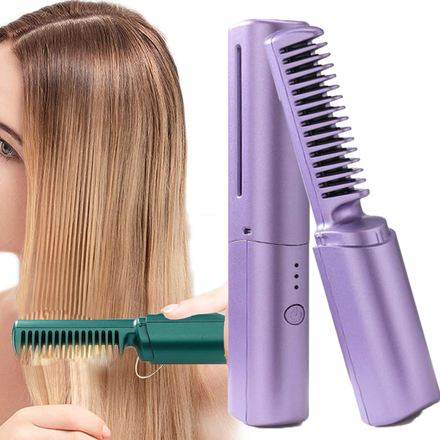 Mini alisador de pelo recargable, cepillo alisador de pelo inalámbrico, mini peine de pelo recargable, alisado de cabello recargable (morado)