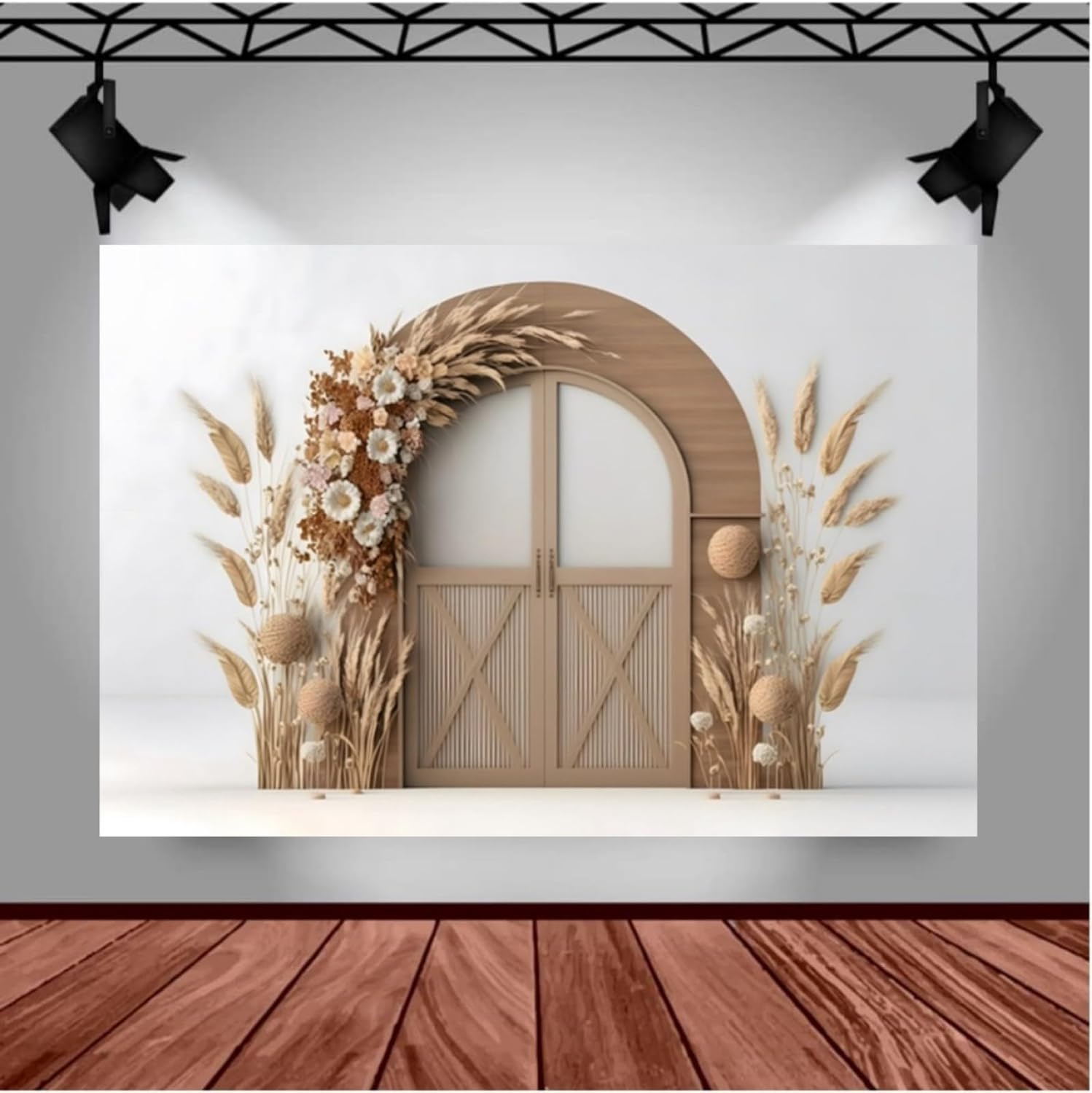 Telón de fondo para fotografía, flores bohemias, puerta de madera, para recién nacido, bautismo, niña, niño, pastel de cumpleaños, aplastamiento,
