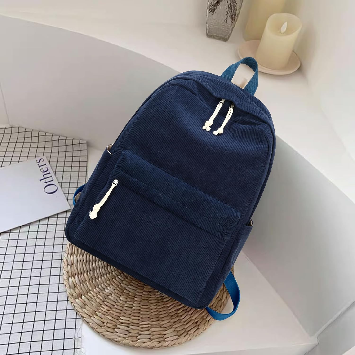 Bluboon Mochila para niña y mujer, mochila escolar para computadora portátil, mochila de viaje, mochila floral, Pana Azul, Mochila de pana