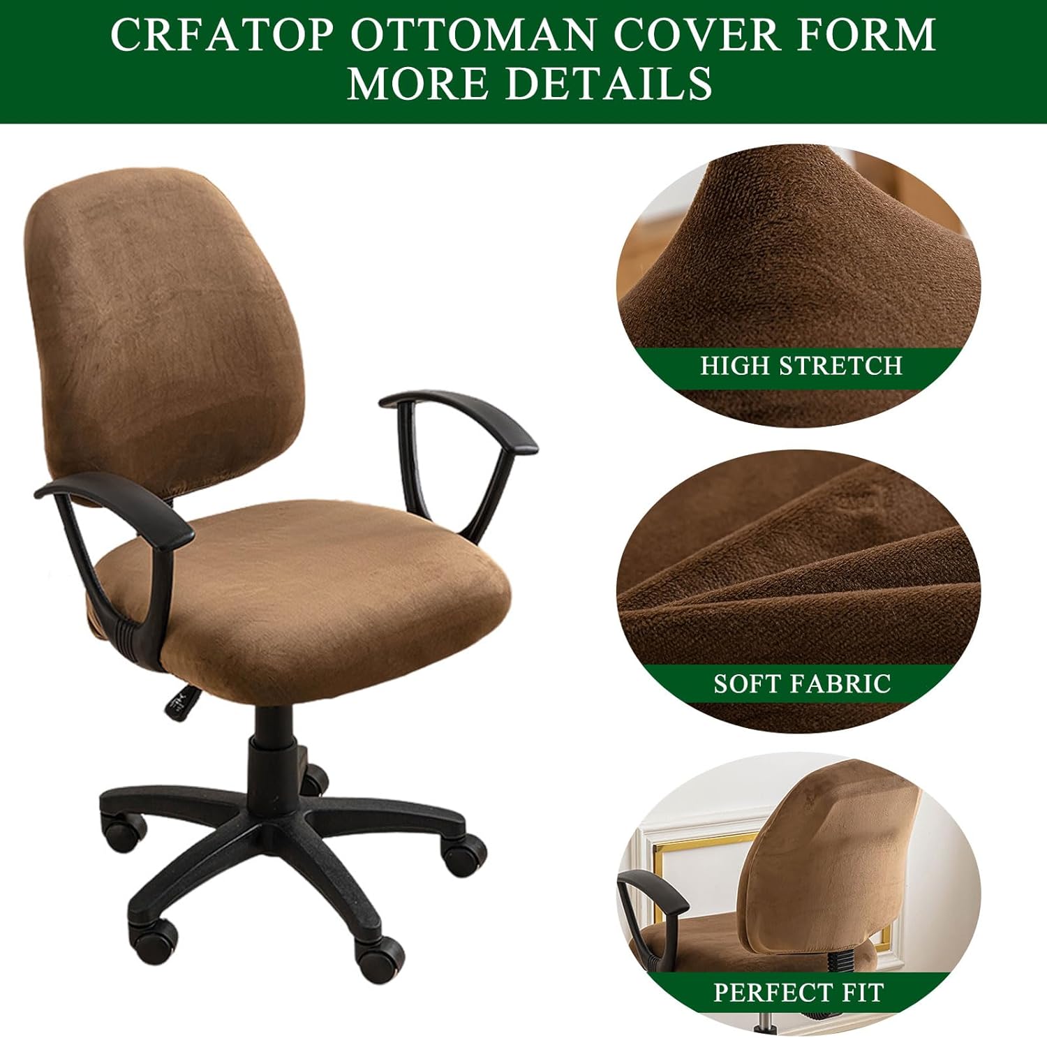 CRFATOP Funda elástica para silla de oficina de computadora, fundas de terciopelo dividido para silla giratoria de 2 piezas, funda de asiento +