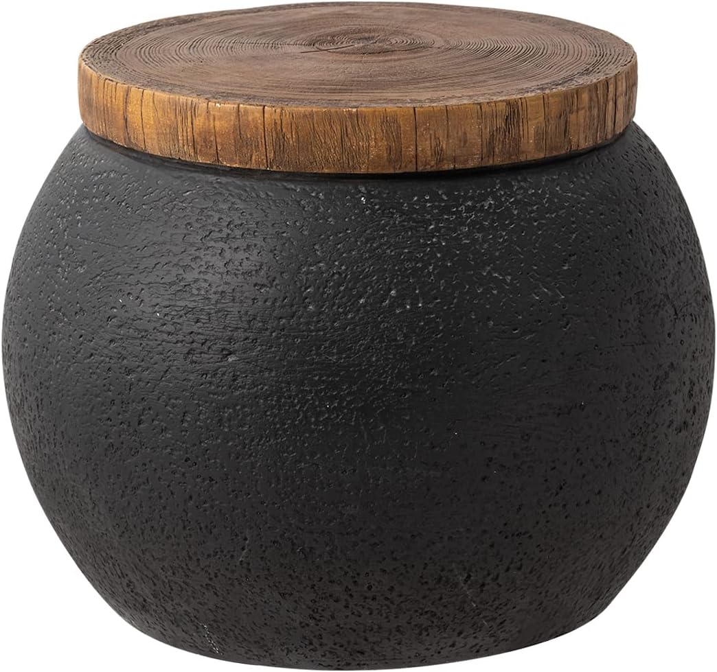 Mesa auxiliar de tambor de hormigón, mesa auxiliar con escritorio de madera sintética, mesa auxiliar decorativa, taburete de plantas para decoración