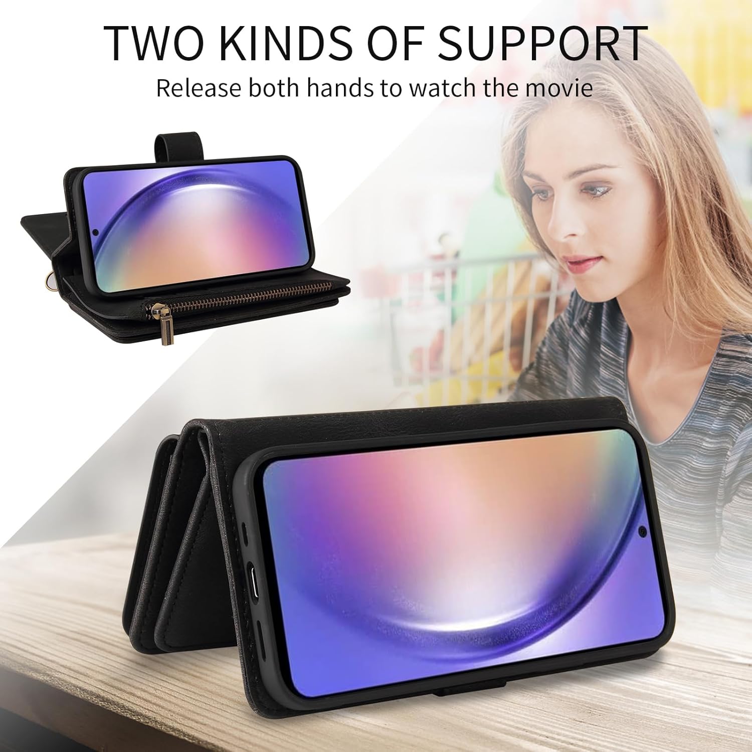 Asuwish Funda de teléfono para Samsung Galaxy A54 5G Funda tipo cartera con protector de pantalla de vidrio templado y correa para la muñeca de