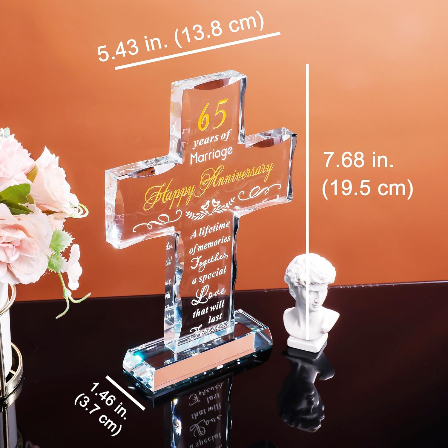 YWHL Regalos de cruz de 65 aniversario de boda para padres y abuelos, decoración de fiesta de 65 años, recuerdo de cruz de cristal para pareja