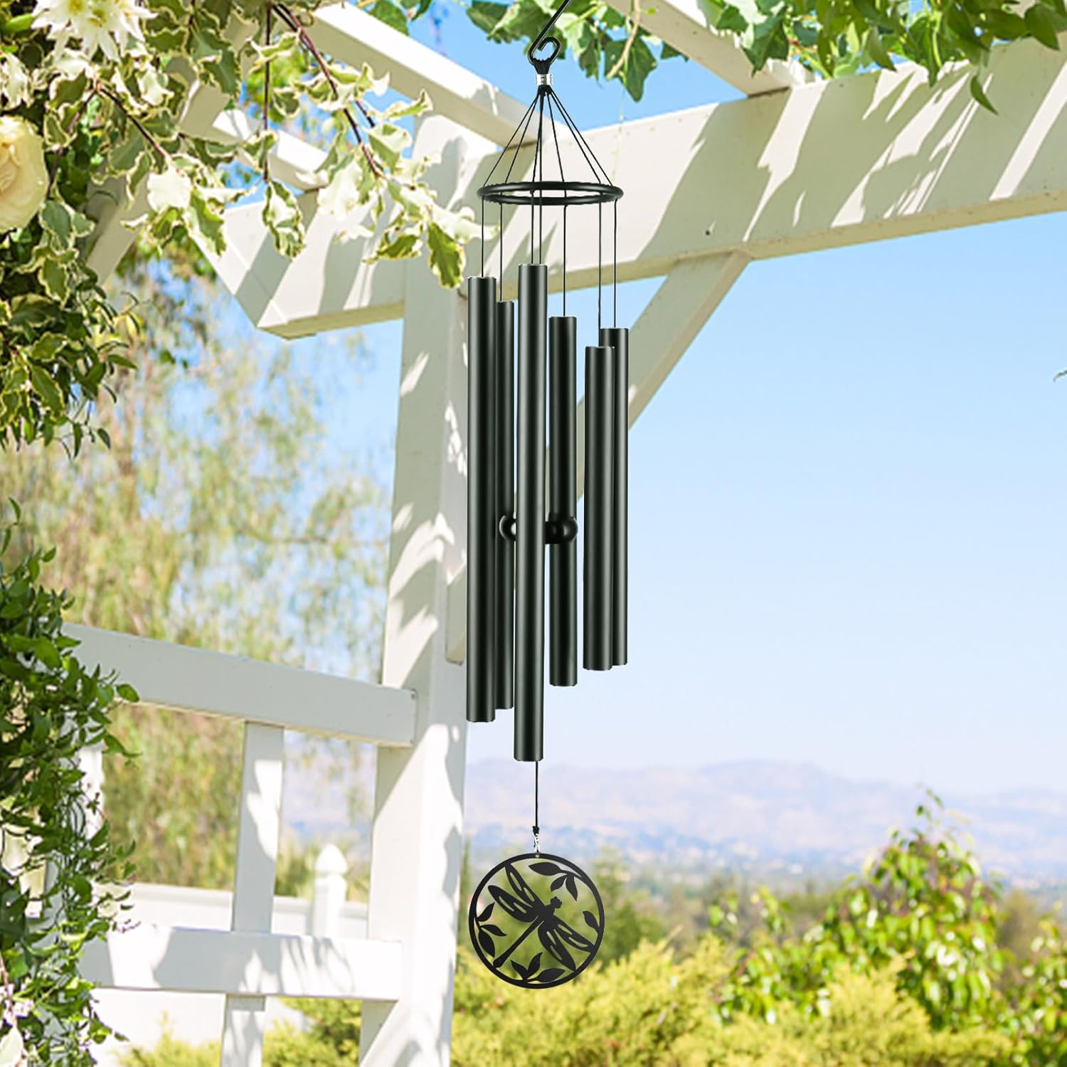 Campanillas de viento para exteriores, tono profundo, campanillas de viento personalizadas, campanillas de viento de libélula de 36 pulgadas para