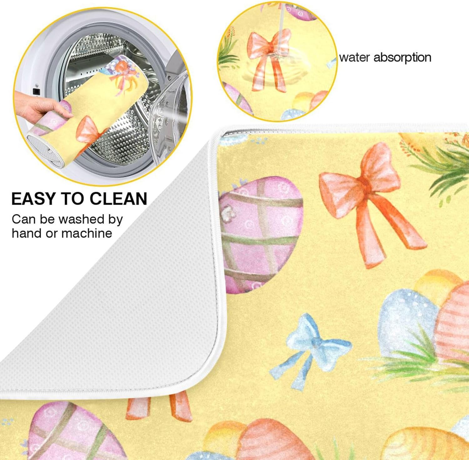 Colorful Easter Eggs Drying Dish Mat Washnable Absorbent Kitchen Counter Mat Kitchen Countertop Decor Tapete Para Cocina 16” x 18”