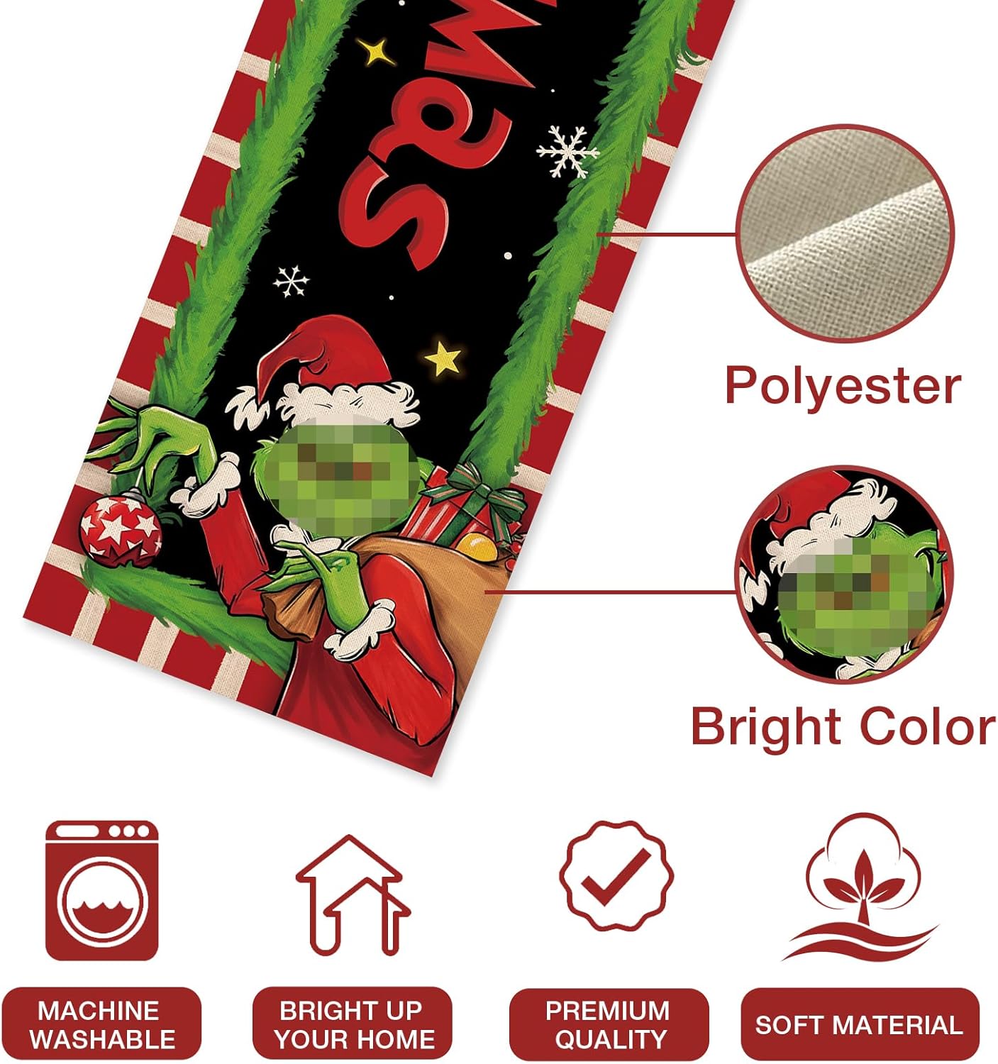 Seliem Camino de mesa de Feliz Navidad, regalo de árbol de Navidad, rayas rojas y blancas, decoración de mesa de comedor para cocina, decoración