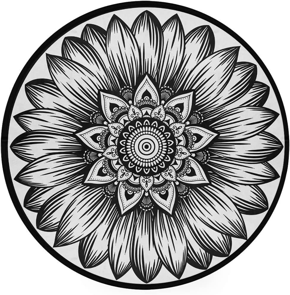Alfombra redonda bohemia de 3 pies, suave, bohemia, con mandala, antideslizante, para interiores, sofá, suelo, sala de estar, sofá, dormitorio,