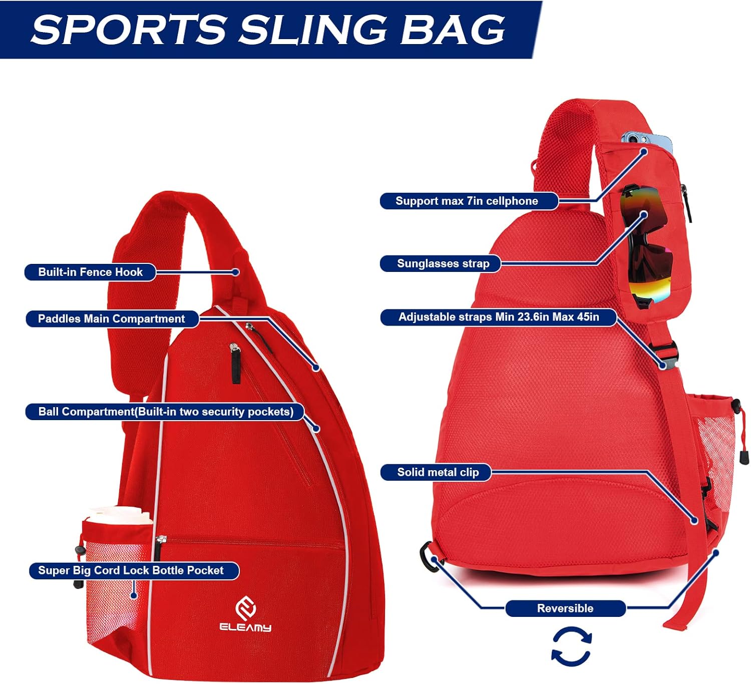 ELEAMY Bolsa de pickleball para mujeres y hombres, gran capacidad con botella de agua grande y bolsillo para teléfono, bolsa de pickleball Sling