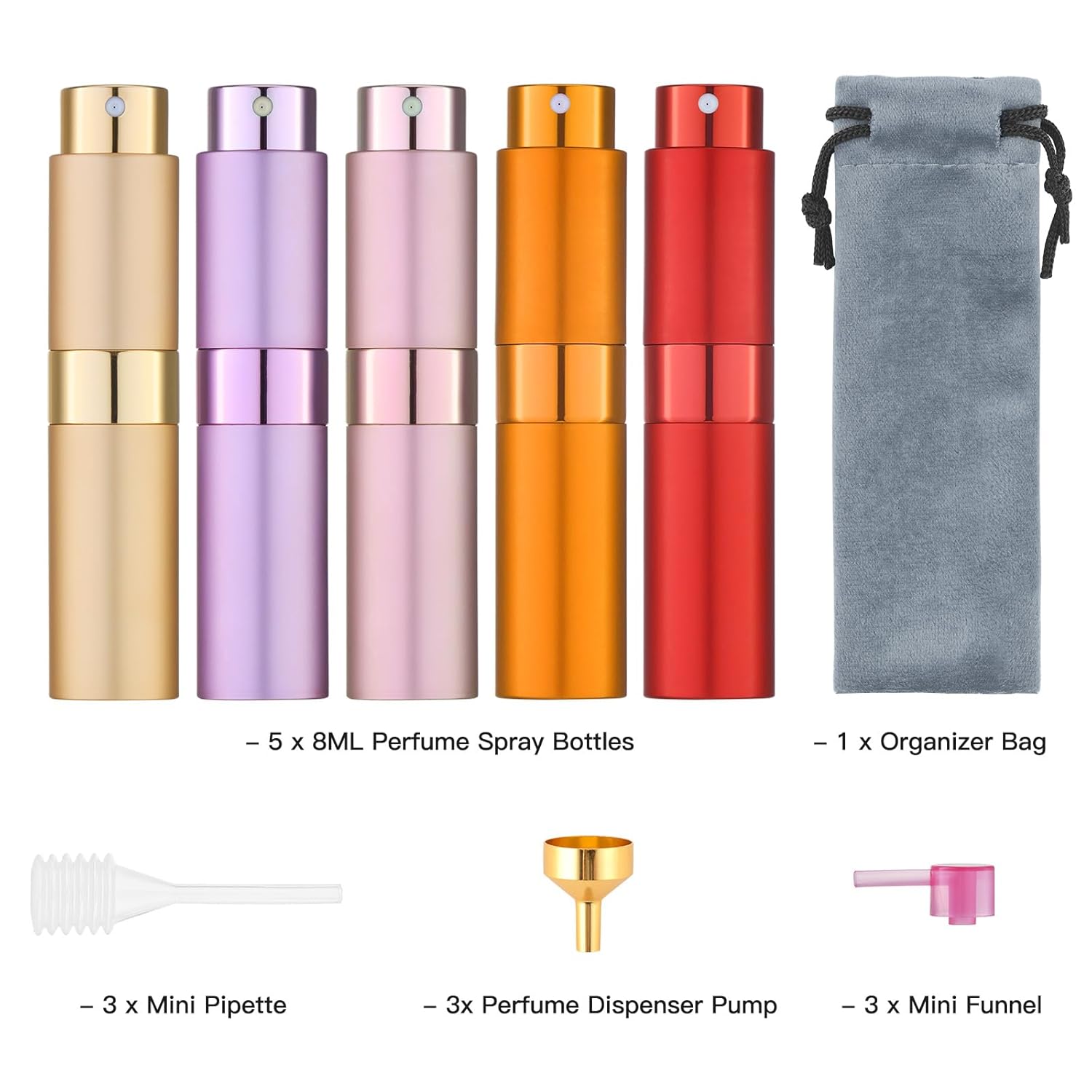 Tekson Atomizador de perfume de viaje de 0.3 fl oz, recargable, mini botella de spray de colonia vacía, pequeño rociador portátil para después del