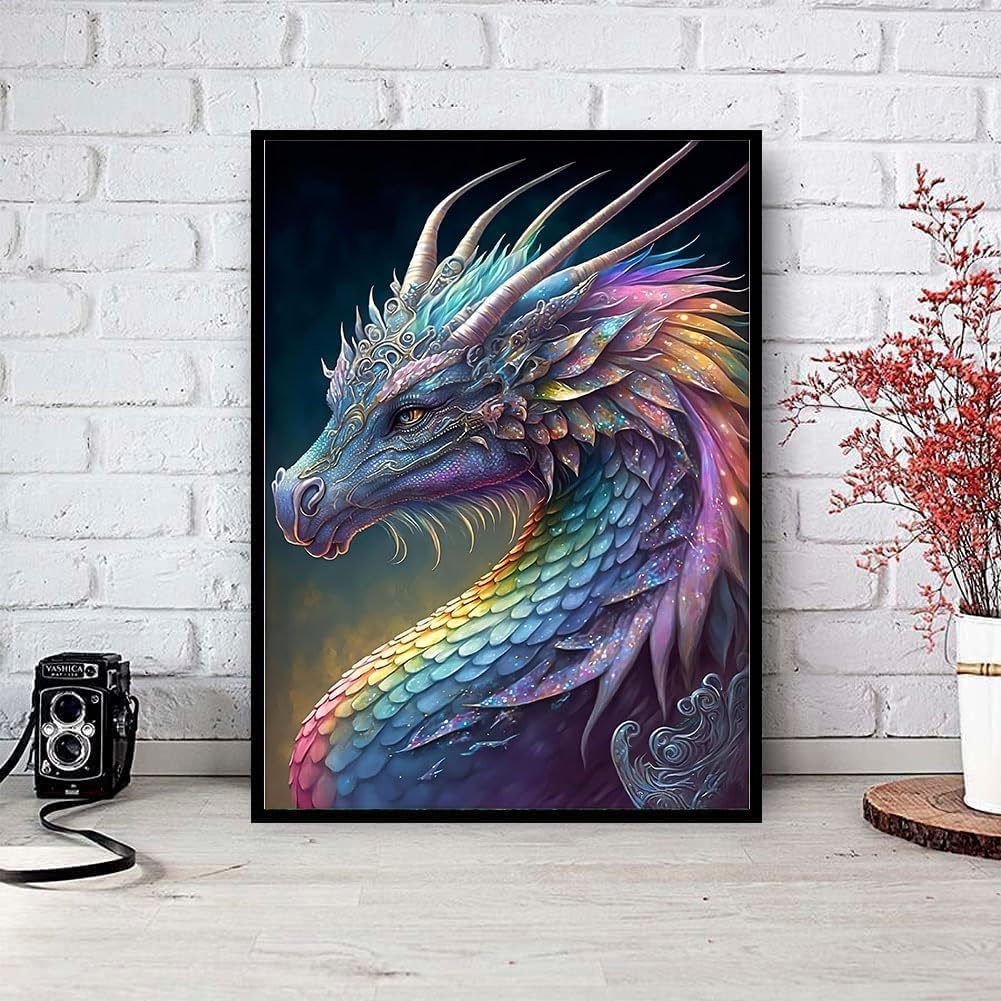 Coloridos kits de arte de diamantes de dragón para adultos, arte de diamantes 5D para adultos principiantes, pinturas de taladro completo con gemas