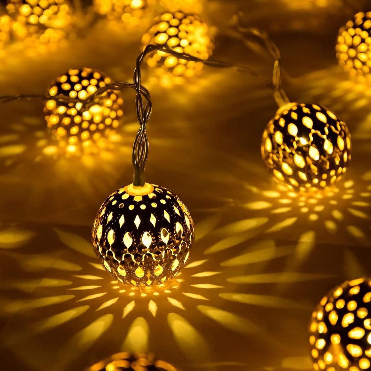 Luces solares marroquíes de Navidad para exteriores, guirnalda de 35.6 pies, con 60 luces led y 8 modos de iluminación, impermeables, para