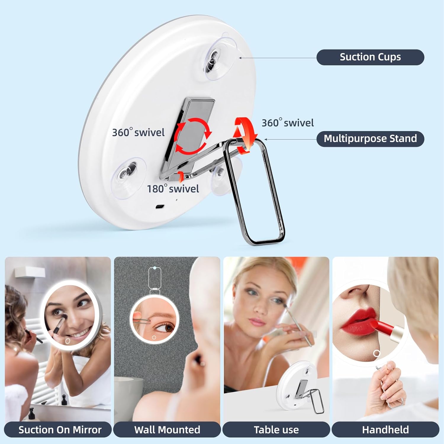 Espejo de aumento con luz 30X, grande recargable de 6 pulgadas, 3 modos de color, atenuación, espejo de maquillaje iluminado con aumento de 30X,