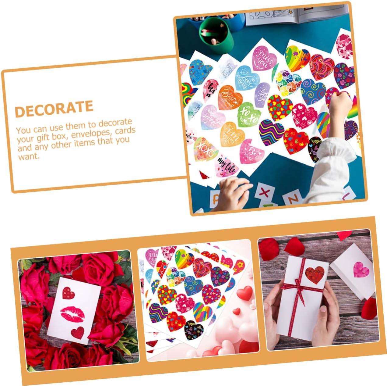 Abaodam 64 Sheets Heart Envelope Sticker Wedding Favors Decorative Stickers Wedding Stickers Gay Pride Gift Stickers Paper Hearts Cutouts Rainbow