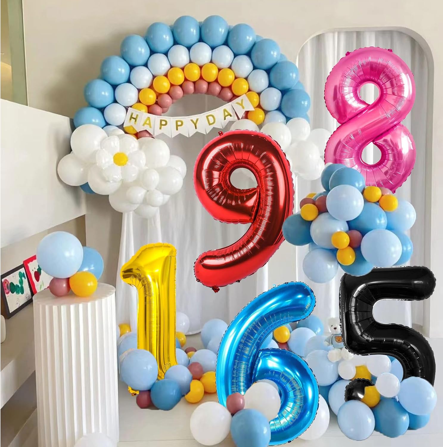 Globo de 2 números azul de 40 pulgadas de Mylar grande de papel de aluminio para niños de 2 años de edad, decoración de fiesta de cumpleaños, boda,