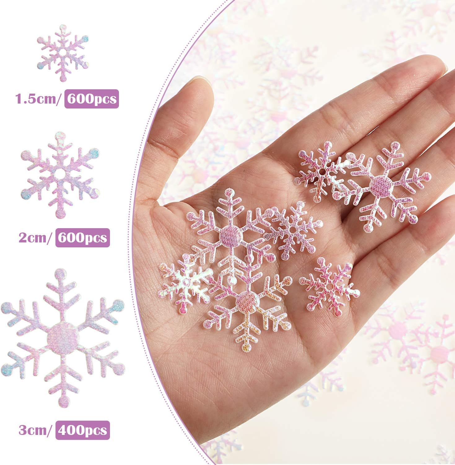 1600 Pieces 3 Size Snowflake Confetti Snowflake Glitter Confetti Decorations for Winter Party Wonderland Party Supplies DIY Craft Projects