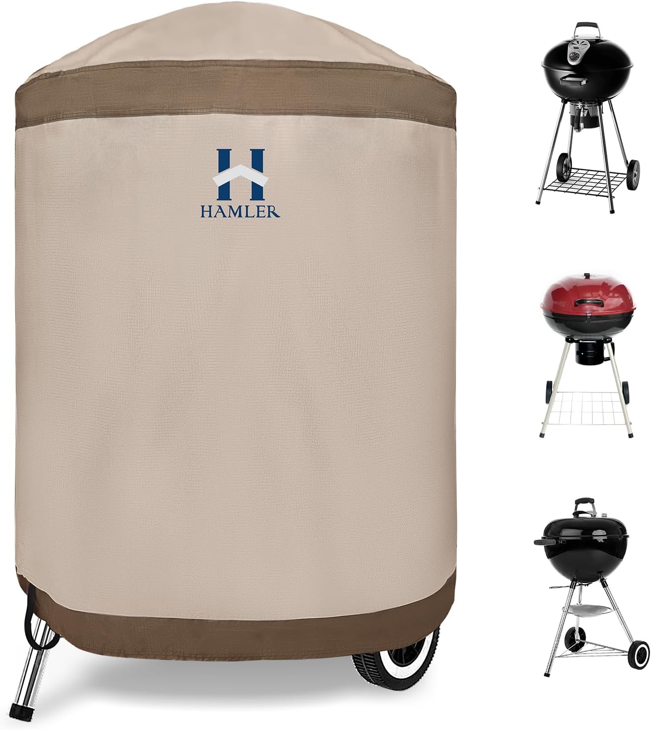 HAMLER Cubierta redonda para barbacoa, cubierta pequeña para ahumador de 28 pulgadas, resistente al agua, para exteriores, compatible con Weber,