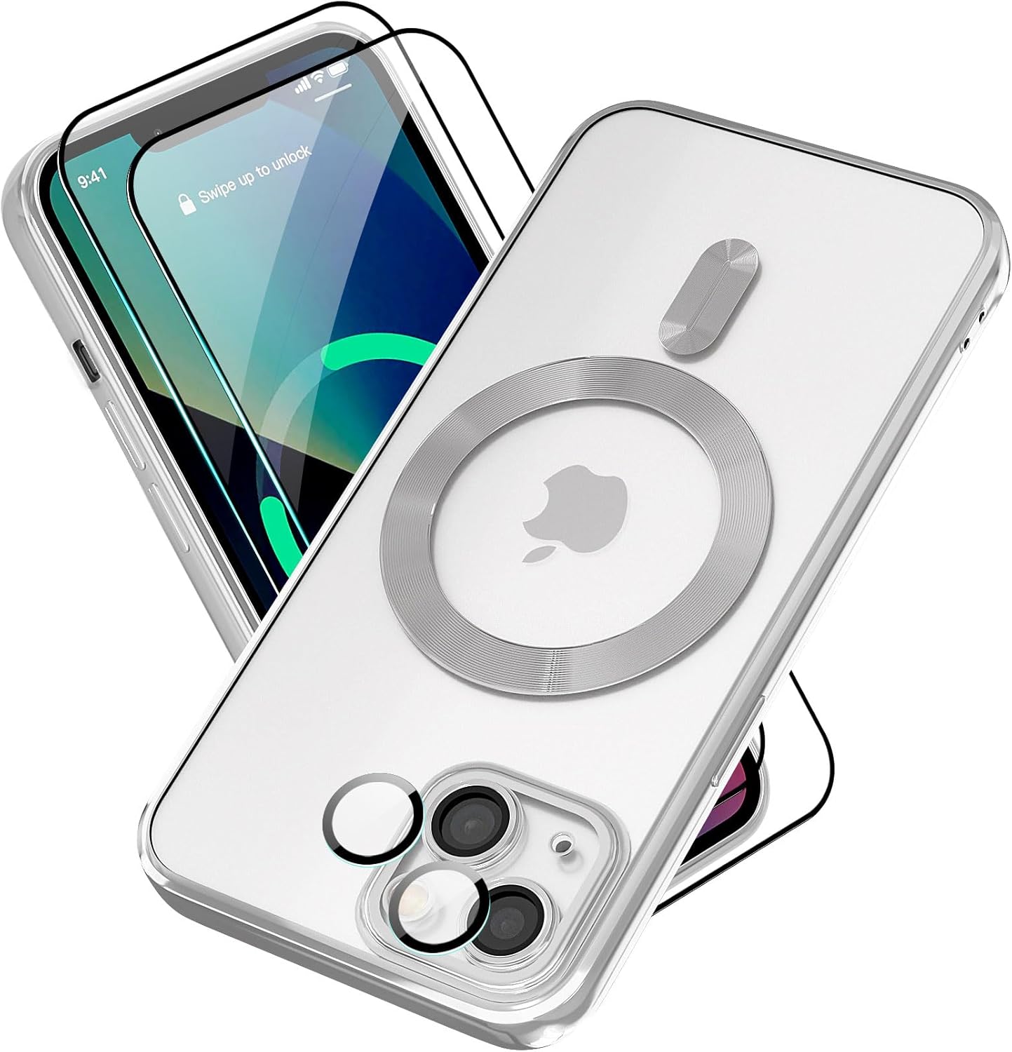 Funda magnética para iPhone 15, galvanizada transparente, delgada, para iPhone 15 (6.1 pulgadas), con película protectora de pantalla, a prueba de