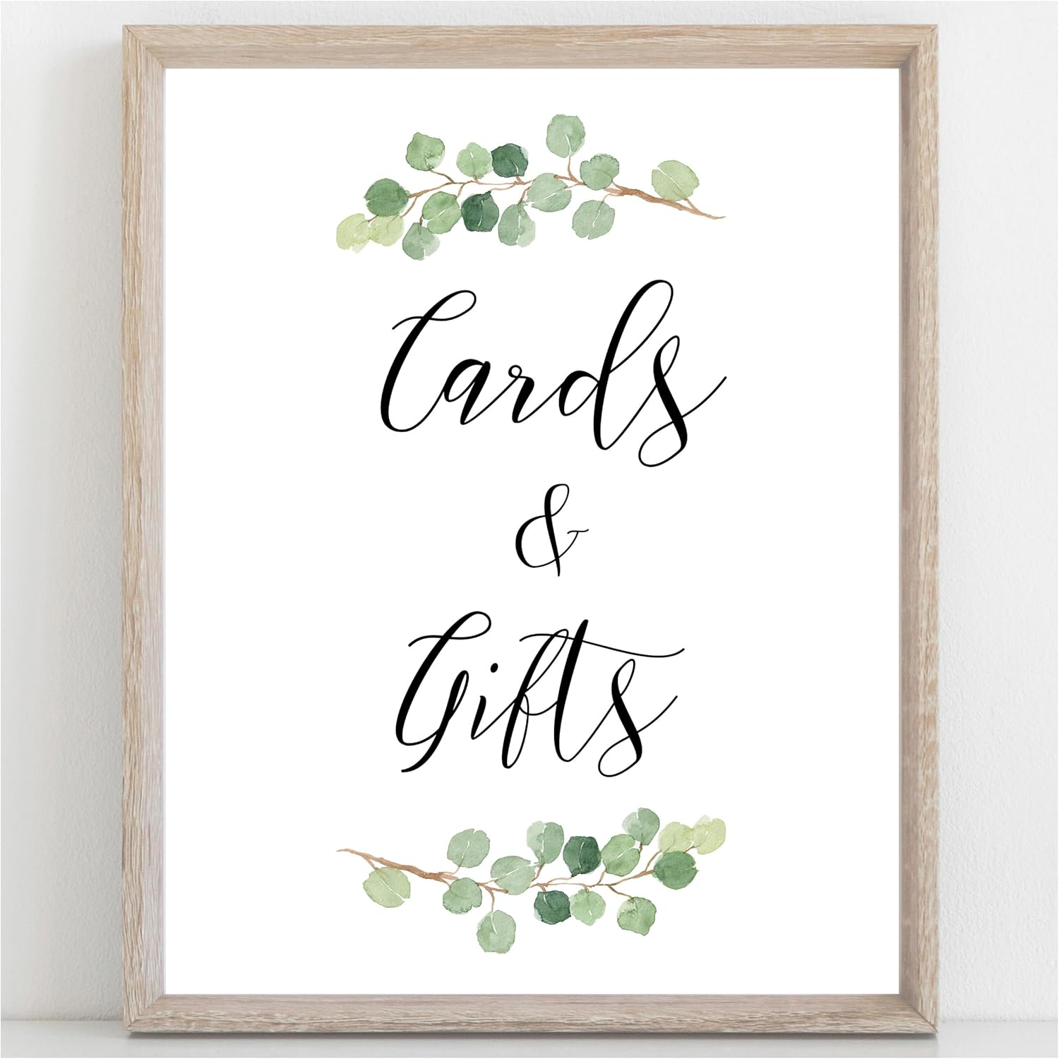Cartel de tarjetas y regalos para bodas (1) 8 x 10 pulgadas, diseño de acuarela verde impreso en cartulina de acuarela gruesa profesional,