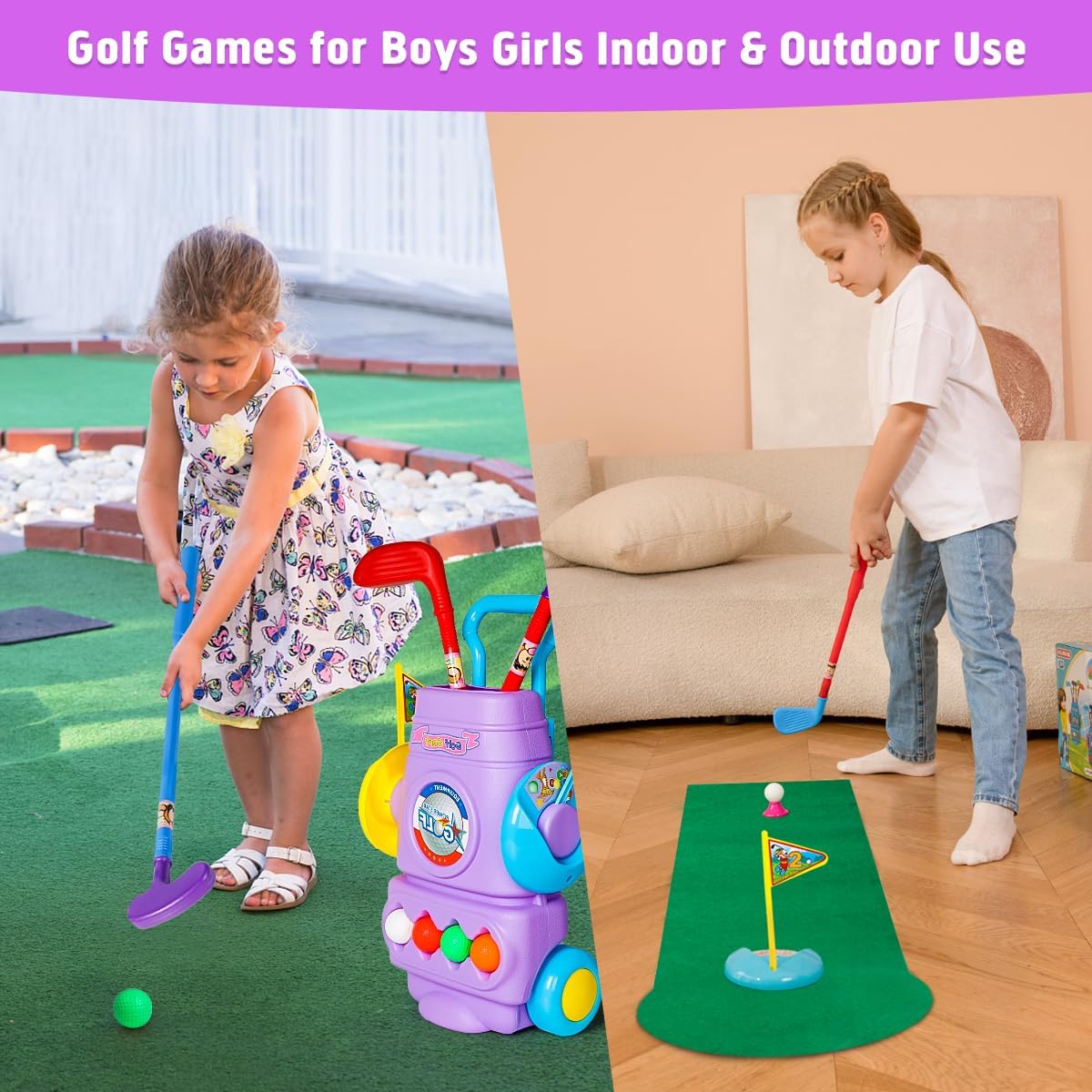 Meland Juego de palos de golf para niños, juego de pelota de golf para niños, juguetes deportivos, regalo para niños y niñas de 3, 4, 5, 6 años
