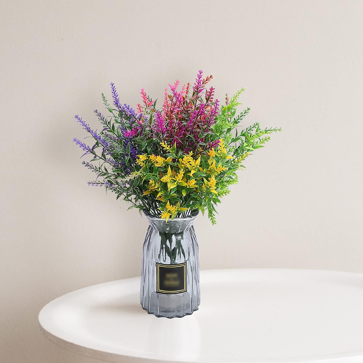 Flores falsas para exteriores, flores artificiales de seda de lavanda, flores de imitación de lavanda, planta verde, arreglo floral en maceta, flor