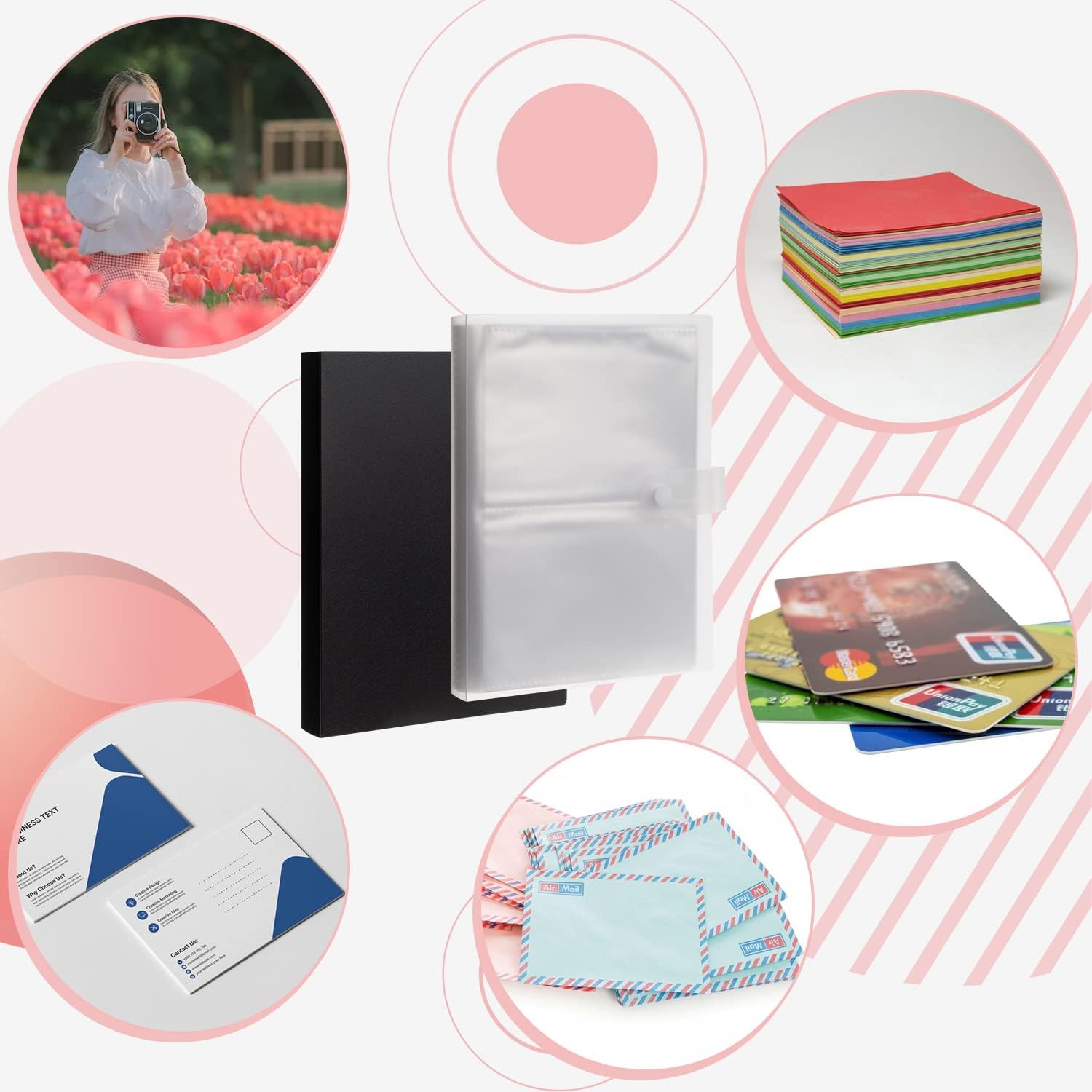 Tarjetas de índice de 4 x 6 pulgadas, bolsas organizadoras de plástico transparente, carpeta de libros, paquete de 2 fundas protectoras de