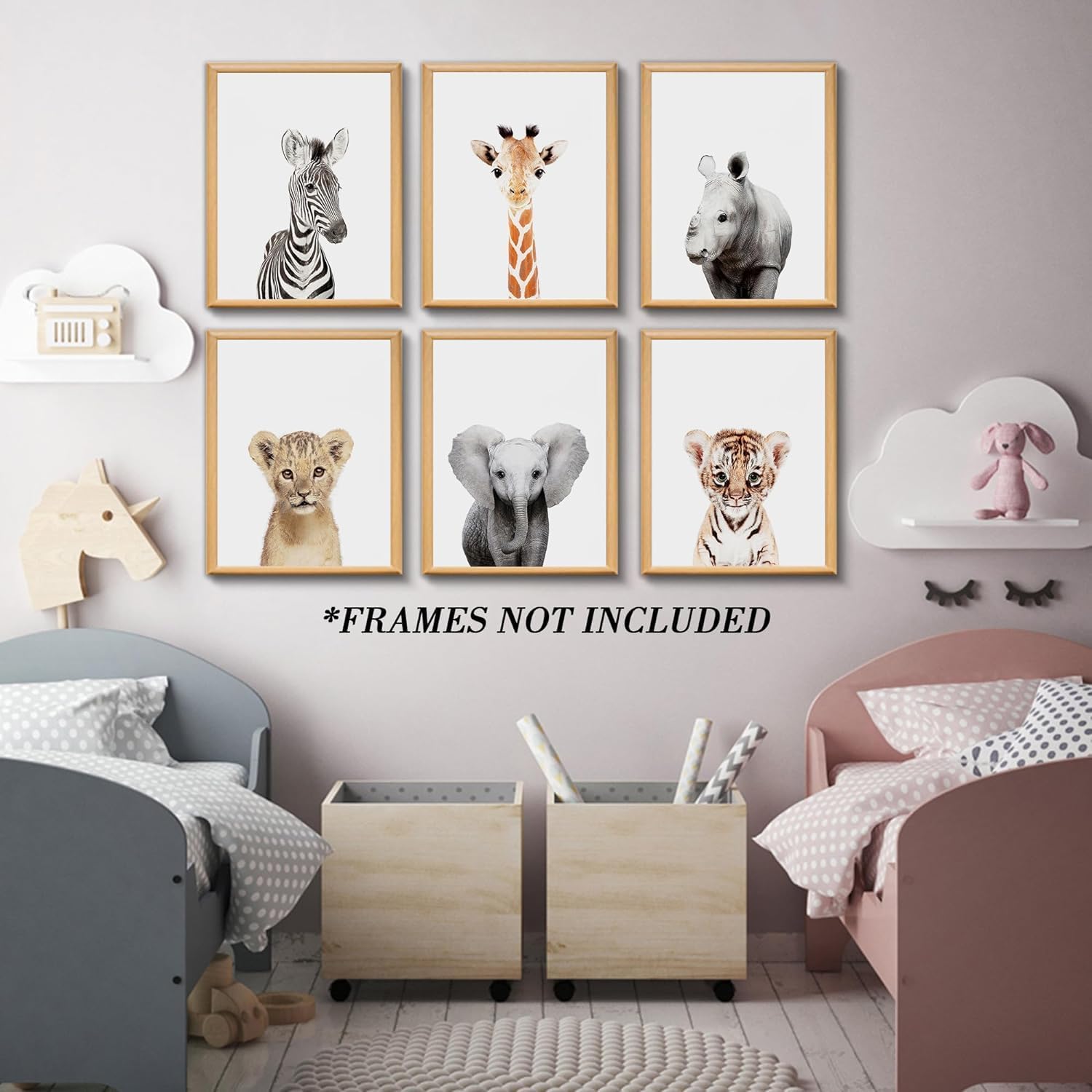 calmart Arte de la pared 6 Decoración para colgar en la pared de animales de la selva sin marco para la habitación de los niños, guardería, fiesta