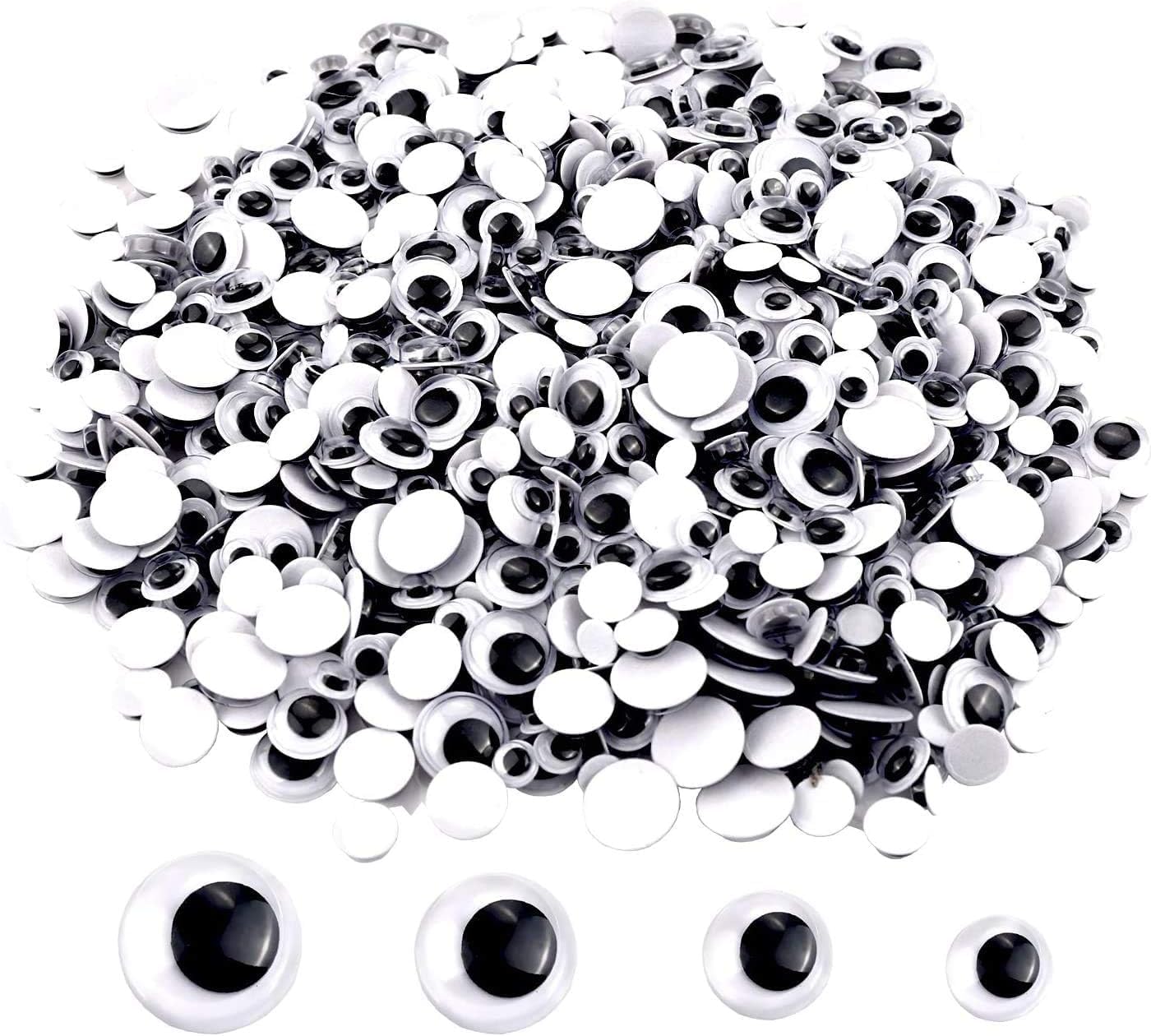 UPINS 2000 piezas de ojos negros ondulantes con autoadhesivo, 0.236 in, 0.315 in, 0.394 in, 0.472 in, embalaje mixto