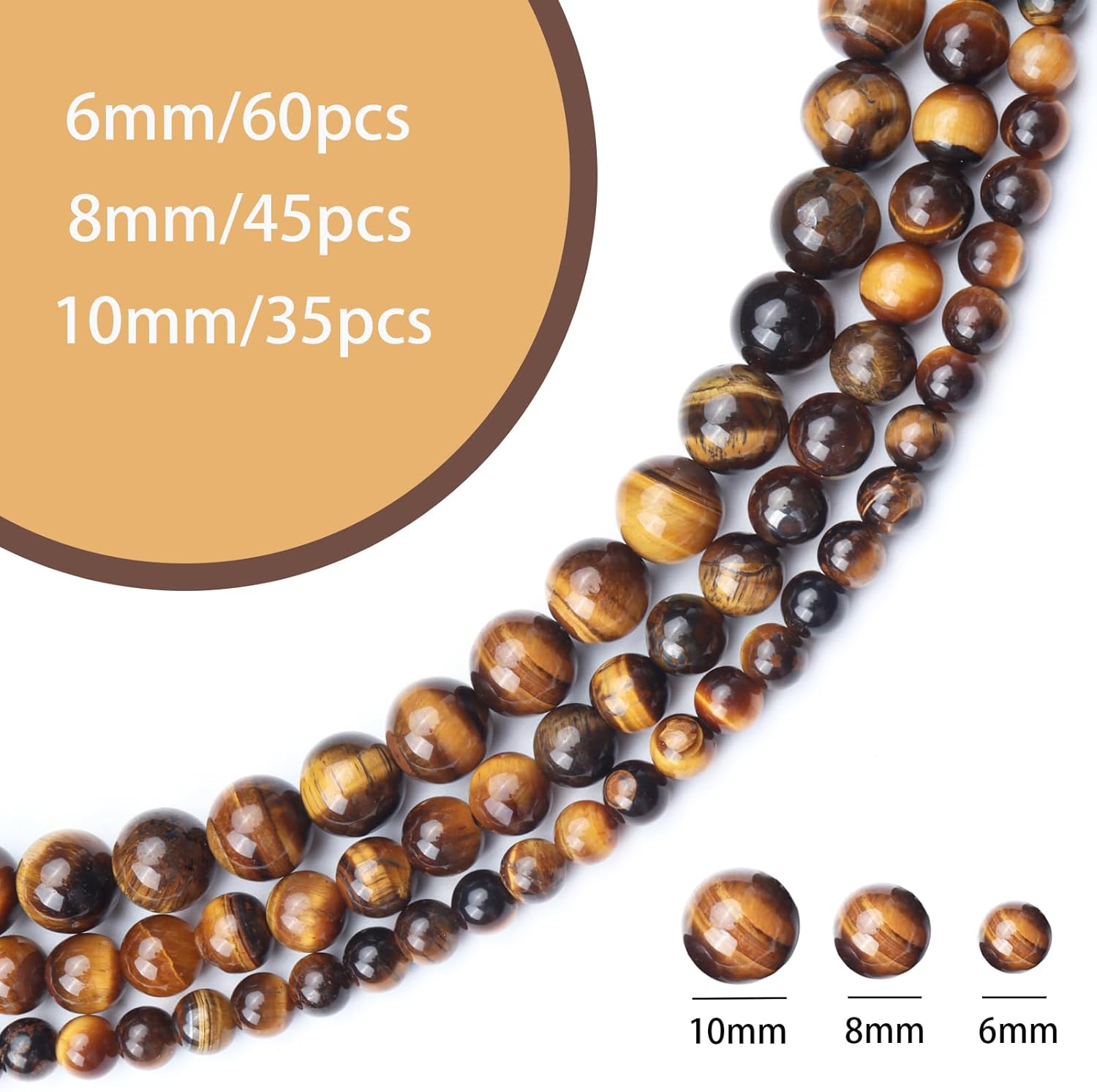 35 cuentas de piedras preciosas redondas sueltas de ojo de tigre amarillo natural de 0.394 pulgadas para la fabricación de joyas, pulseras y collares