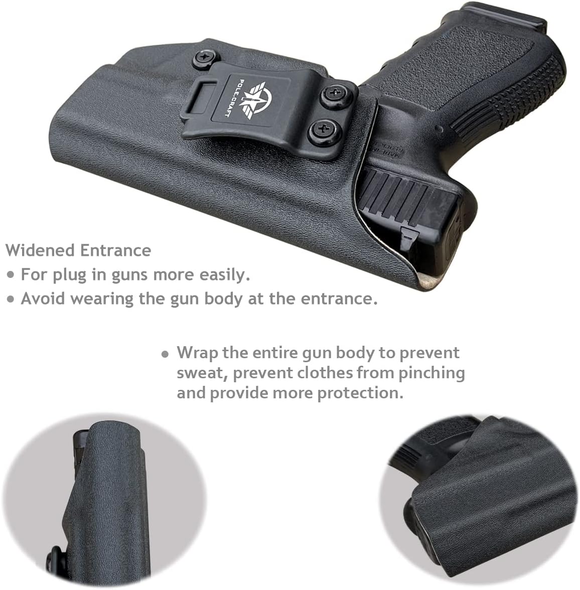 IWB Funda de cuero Kydex compatible con Glock 19 19X 25 44 45 (Gen 3 4 5)  Glock 23 32 (Gen 3 4) Pistola – Cintura interior oculta para G19 G19X G23