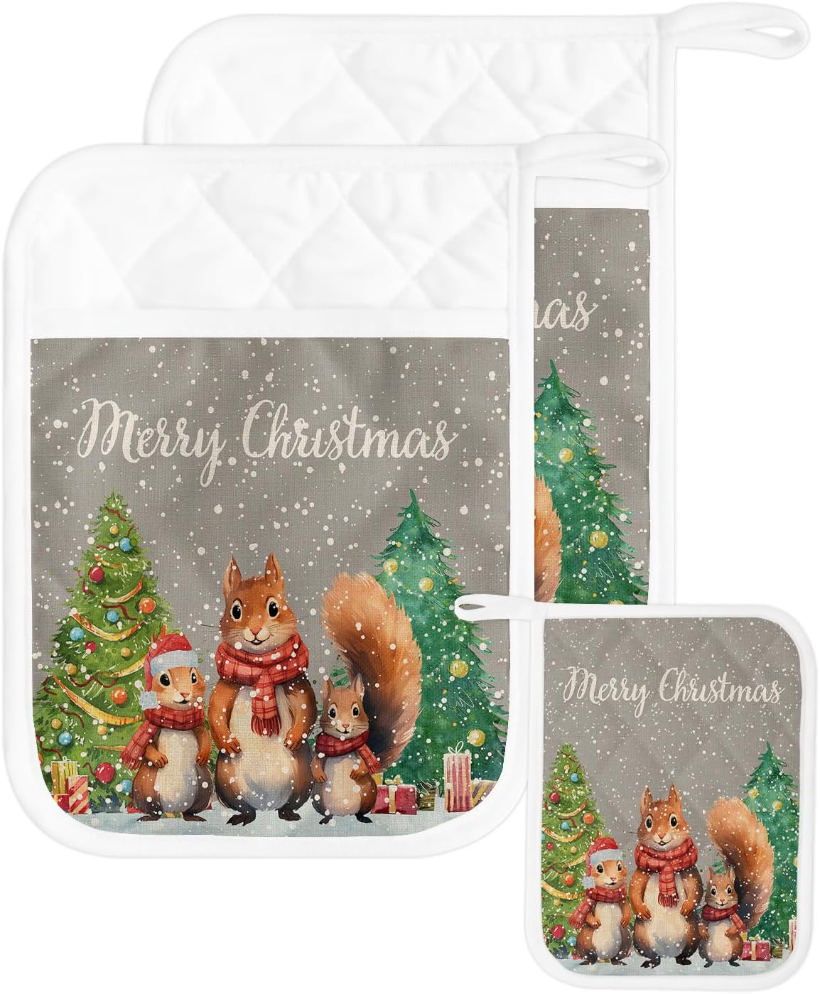 Winter Squirrel – Juego de 2 soportes para ollas para cocina, antideslizante y aislante de calor, juego de agarraderas de tela de toalla con