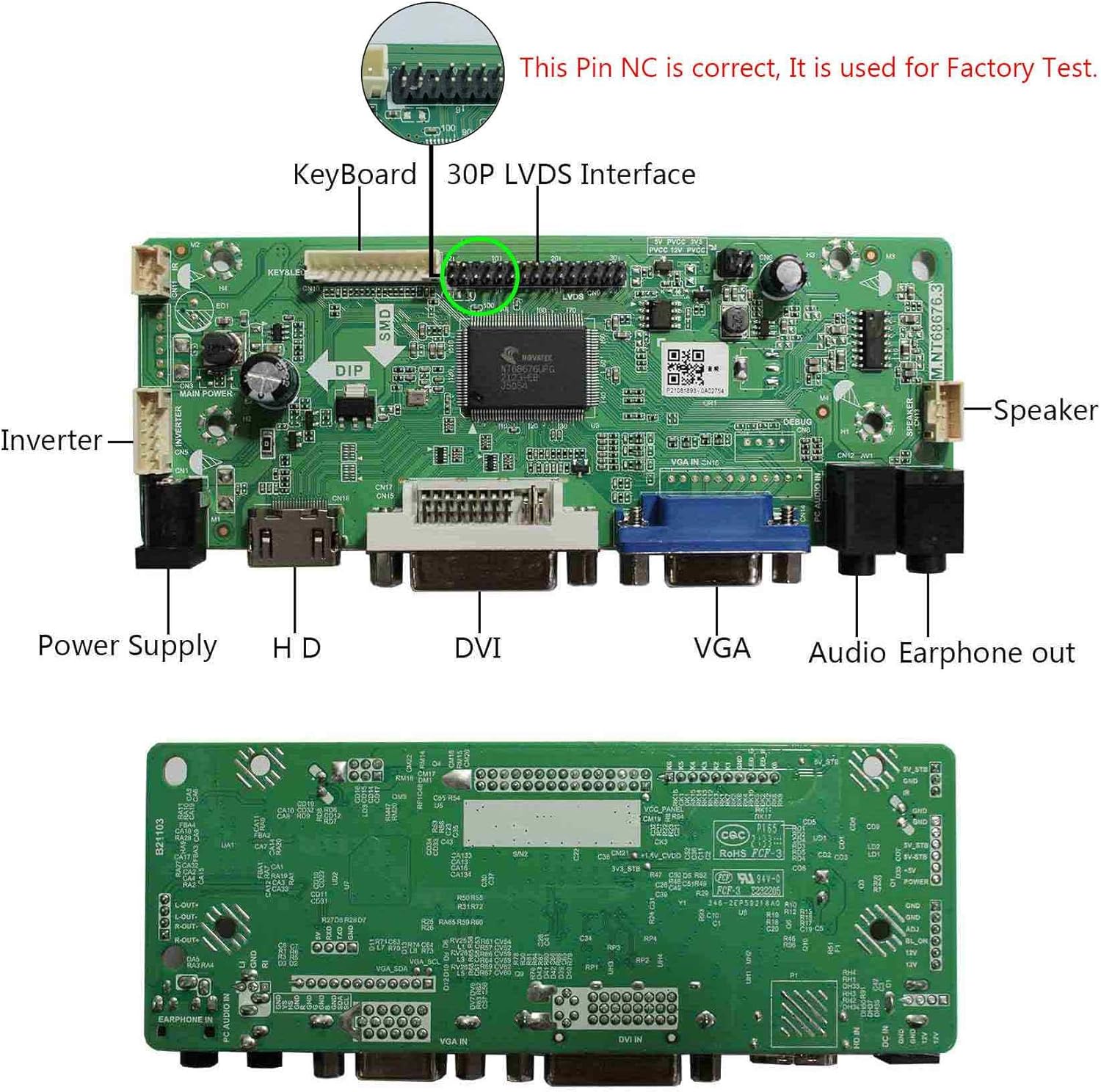 VSDISPLAY Pantalla LCD de 14.9 pulgadas 1280×390 LTA149B780F con HD-MI DVI VGA tablero controlador de audio M.NT68676 con estuche acrílico, y
