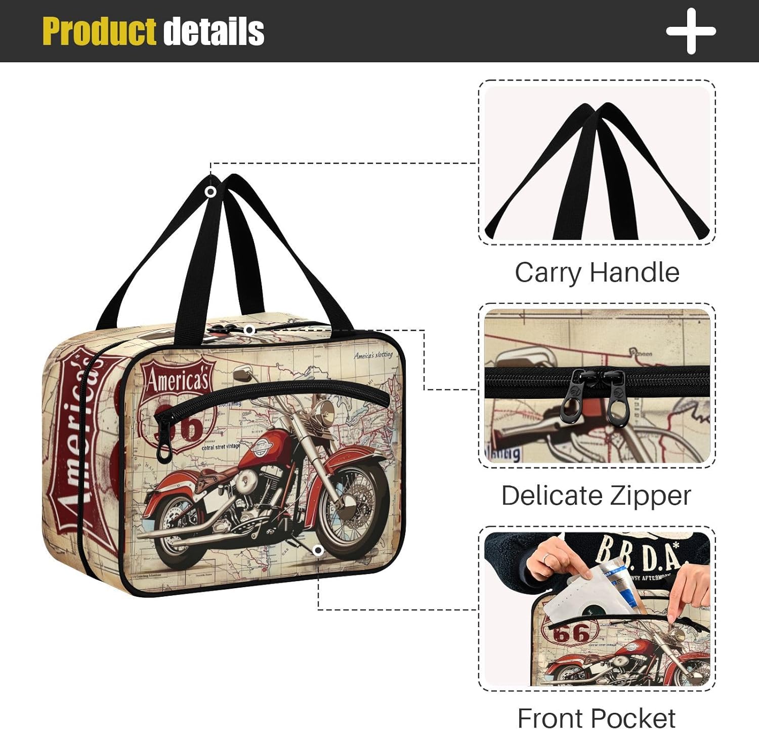 Bolsas de cosméticos vintage para colgar en motocicleta, bolsa de aseo para mujer, bolsa de aseo grande impermeable para ducha, bolsa de viaje para