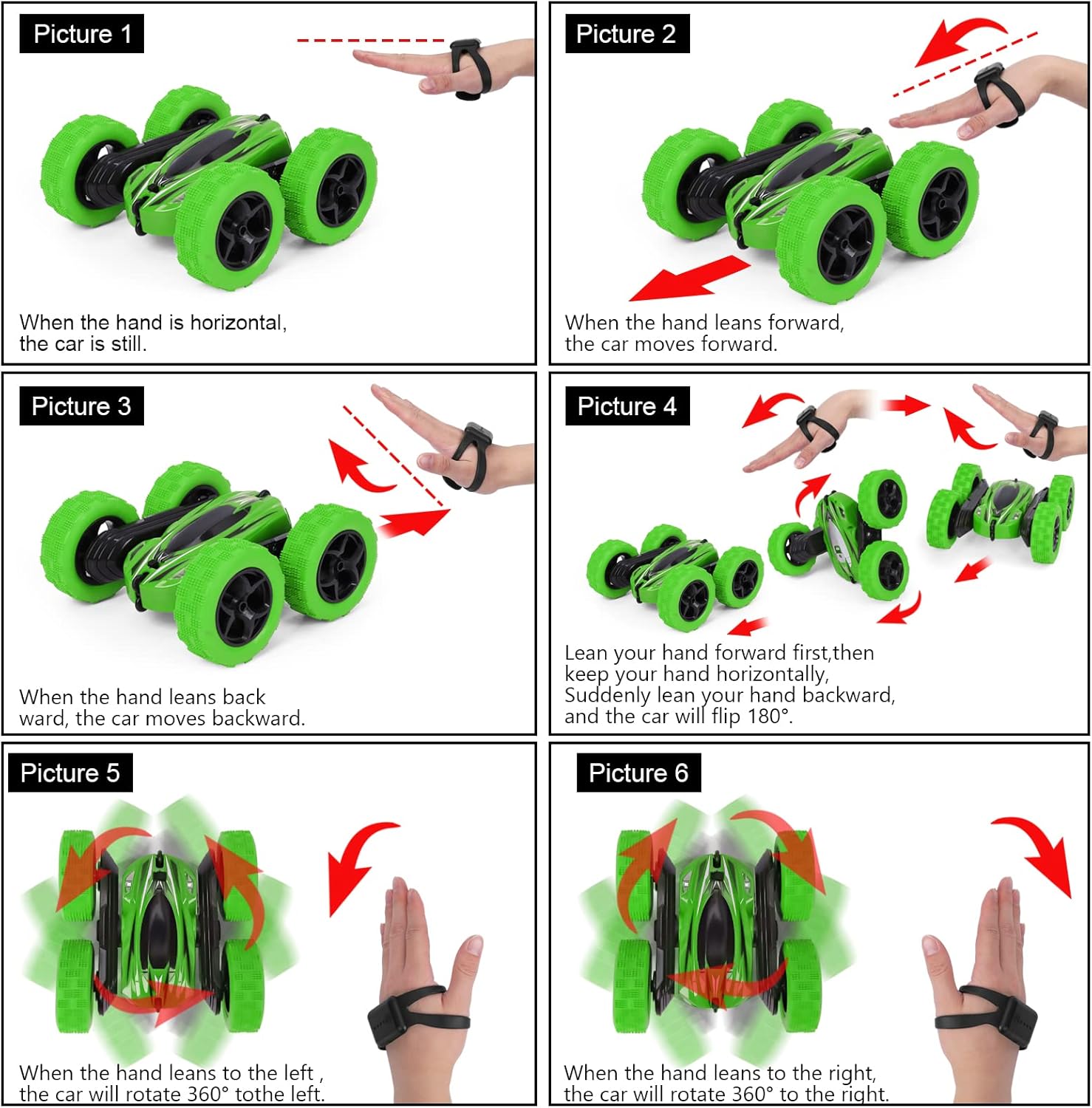 Paquete de 2 relojes RC Stunt Car con sensor de gestos 4WD de doble cara giratoria de 360 grados recargable de alta velocidad 2.4GHZ Off Road Hobby