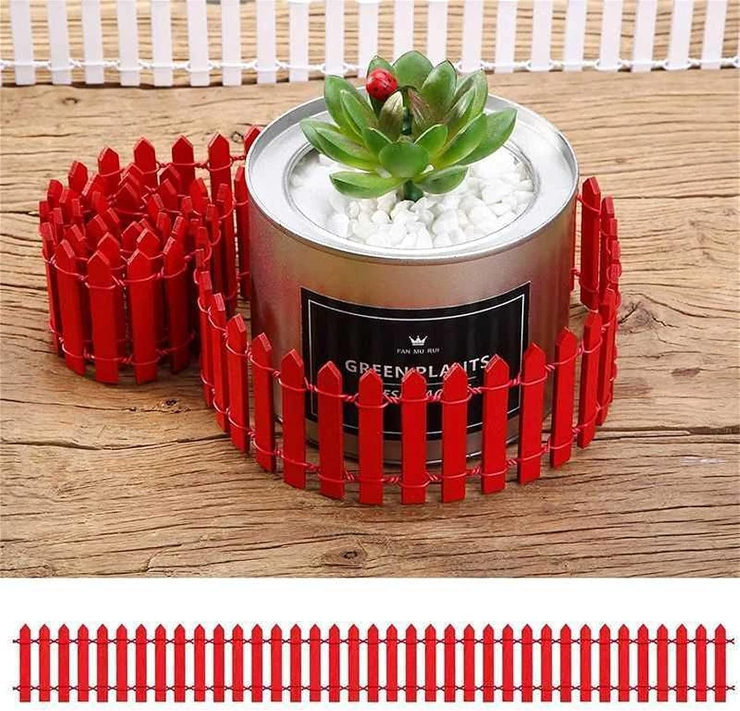 Pequeña estatua terrario casa de muñecas DIY Decoración blanca Mini valla de madera miniatura Kit de jardín de hadas de madera Valla de madera Luces