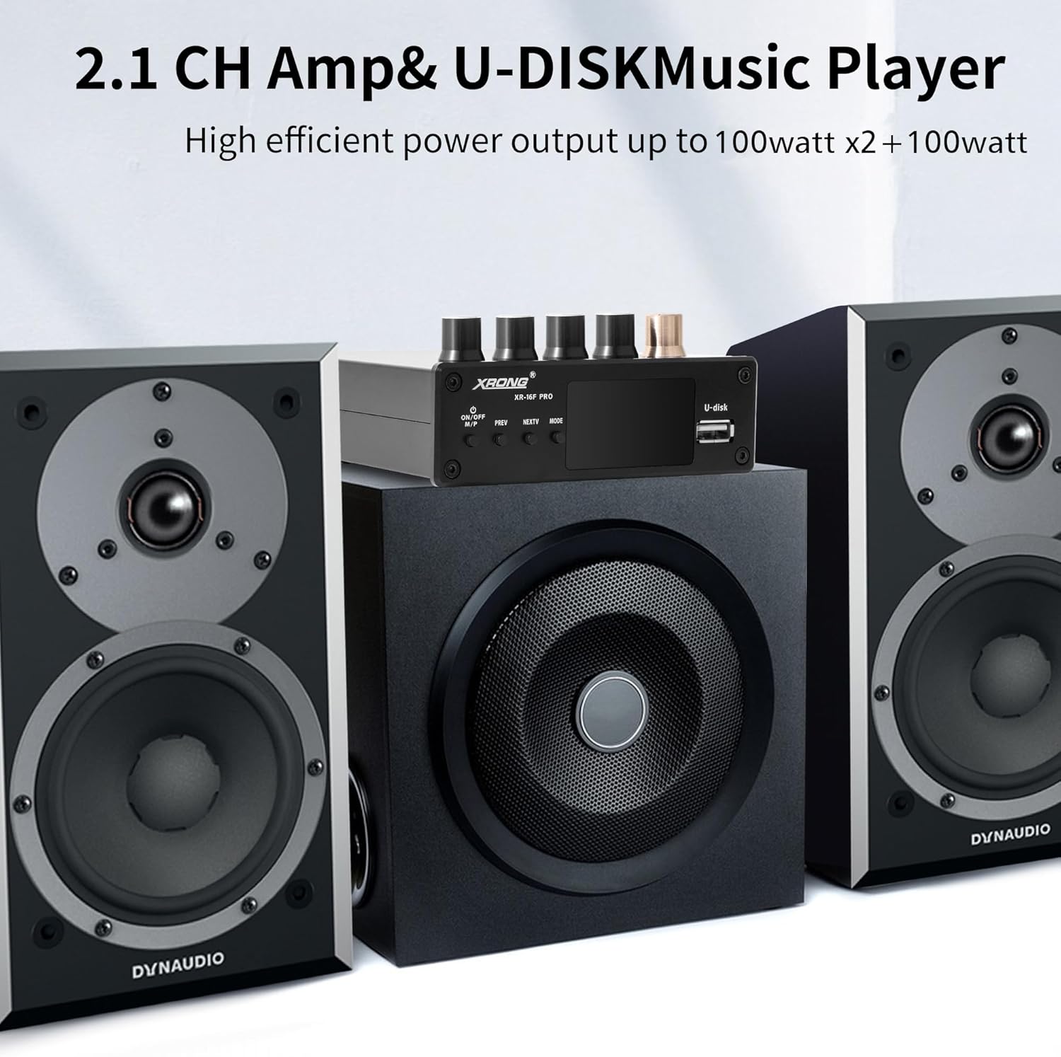 Amplificador de potencia Bluetooth 5.1 100Wx2+100W estéreo HiFi 2.1 CH Amplificador de sonido digital 24Bit192kHz Clase D Amp USB DAC, soporte de