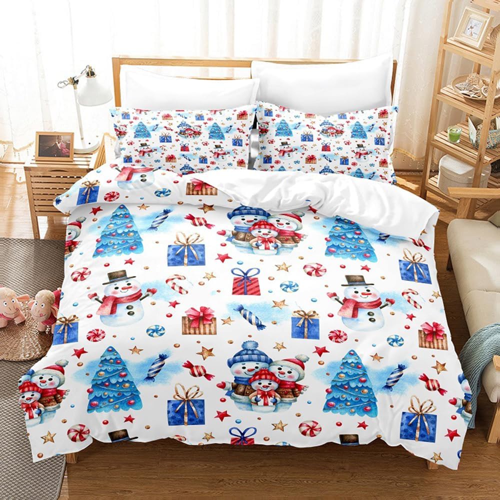 Juego de funda de edredón con estampado de paisaje de Navidad, diseño de Papá Noel, alce, trineo, muñeco de nieve, juego de ropa de cama para niños