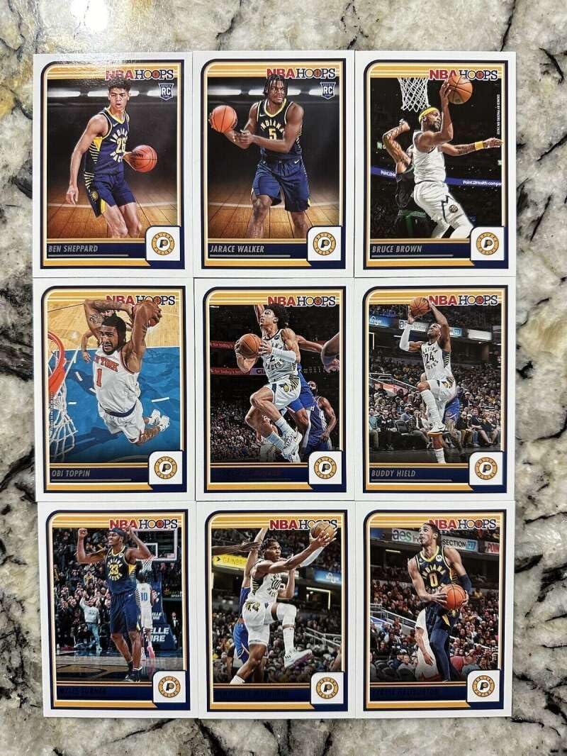 2023-24 Panini NBA Hoops Indiana Pacers Team Set Includes Rookies (Hand Collated) of 9 Cards #30 Tyrese Haliburton 31 Bennedict Mathurin 56 Myles